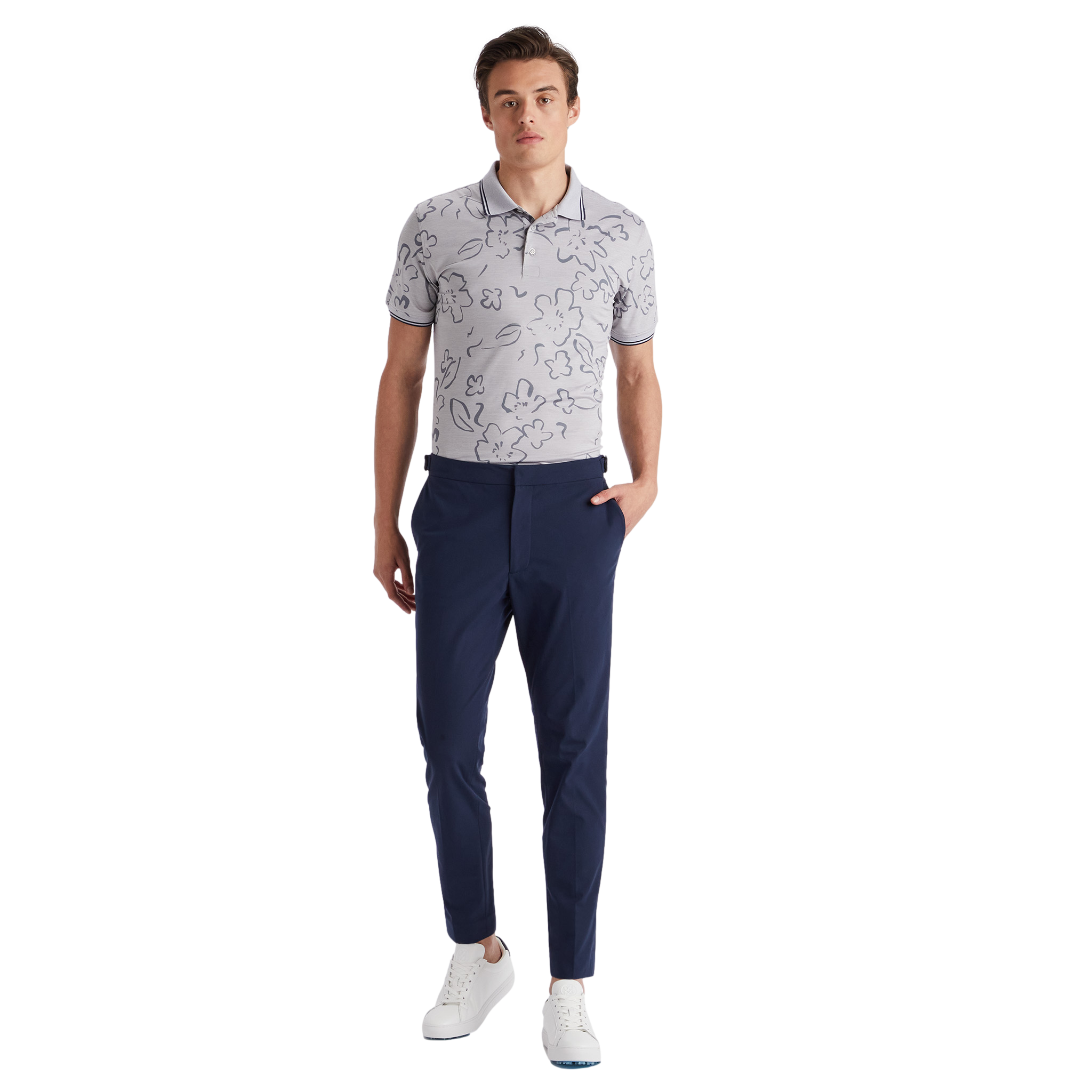 Floral Watercolour Tech Jersey Slim Fit Men's Short Sleeve Golf Polo Shirt