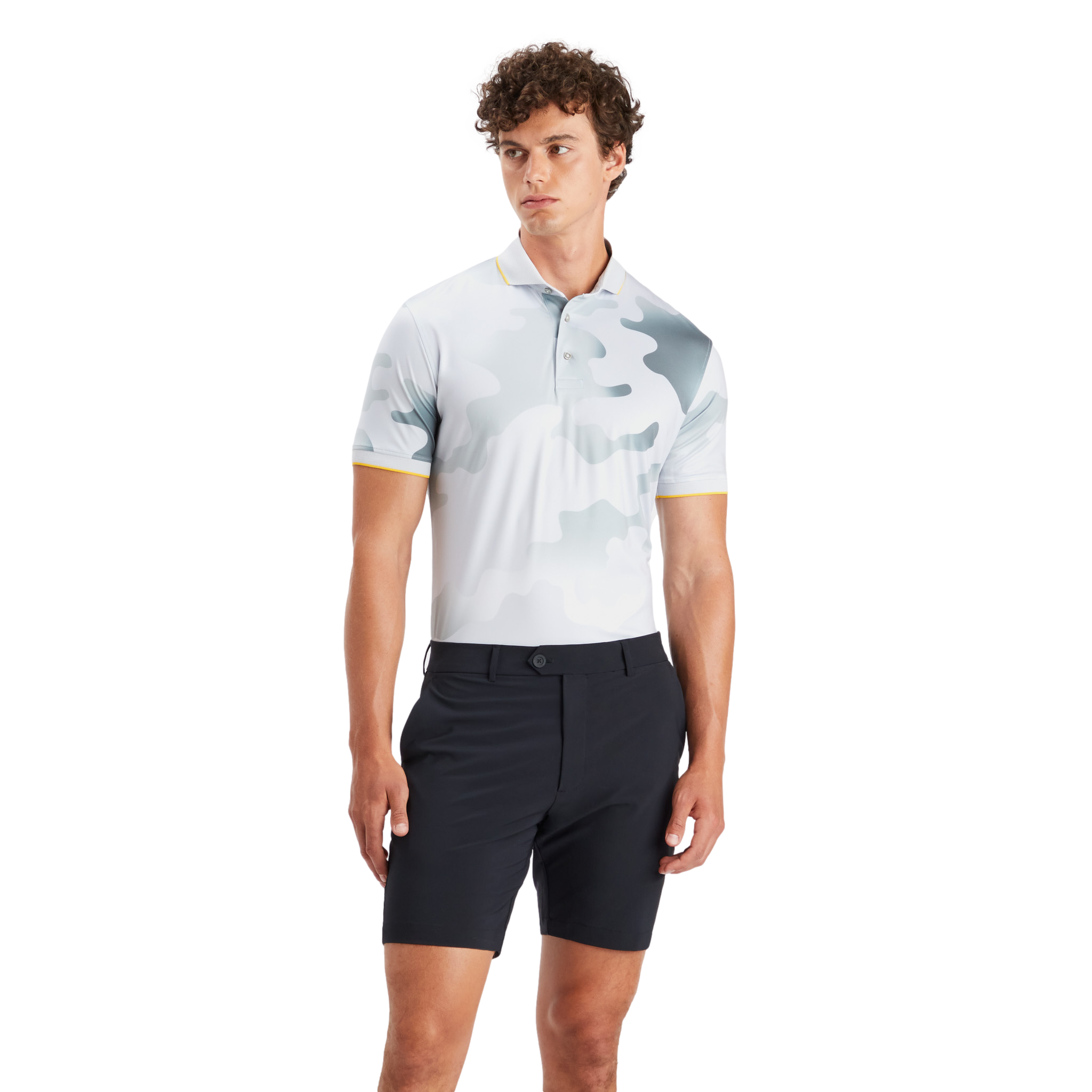 Camo Modern Spread Rib Collar Tech Jersey Slim Fit Men's Short Sleeve Golf Polo Shirt