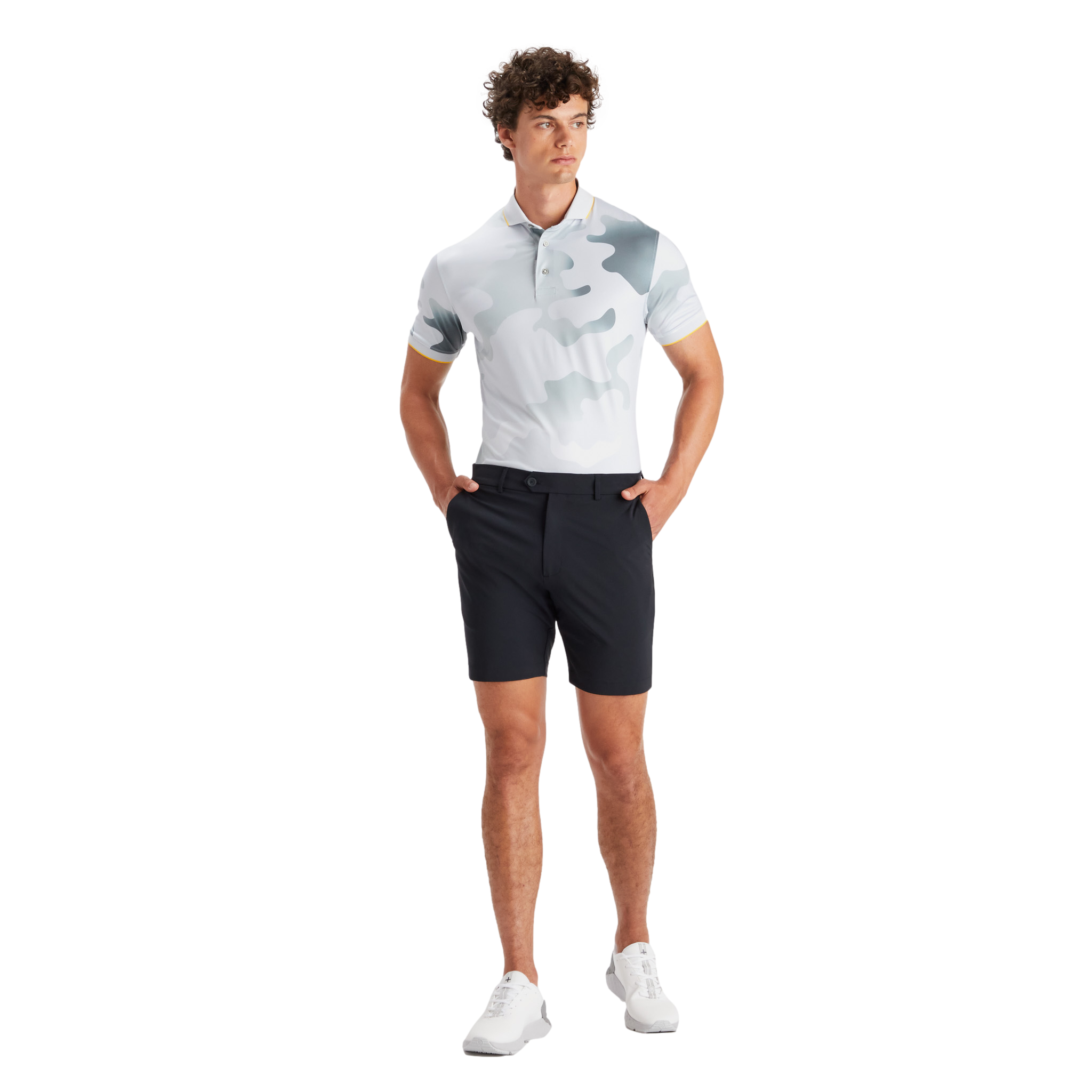 Camo Modern Spread Rib Collar Tech Jersey Slim Fit Men's Short Sleeve Golf Polo Shirt