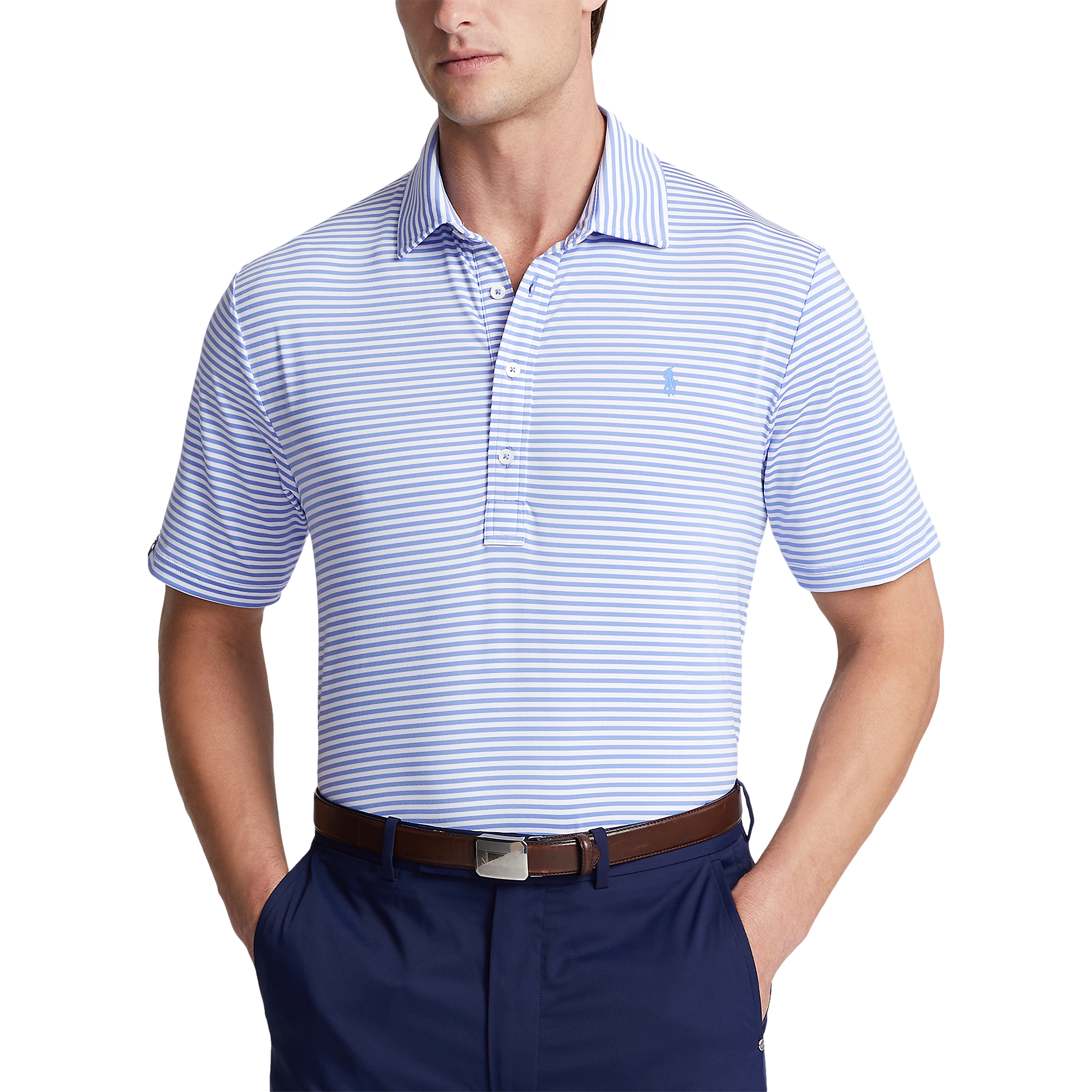 Performance Tour Pique Striped Men's Short Sleeve Golf Polo Shirt