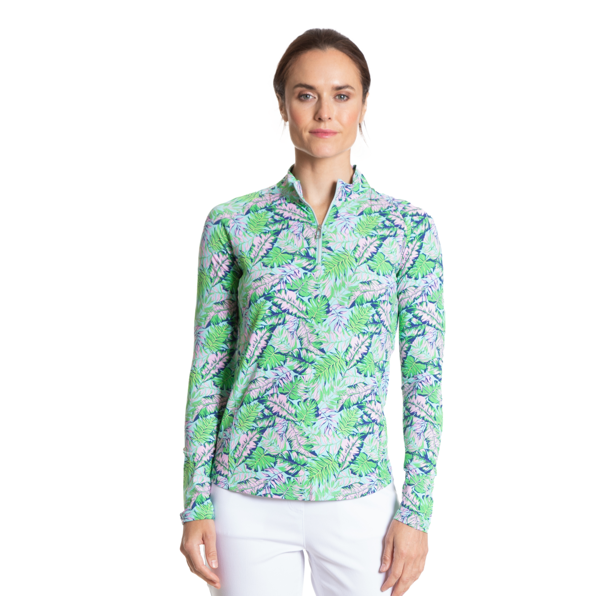 Tropical Leaf Cooling Sun Protection Quarter Zip Pull Over