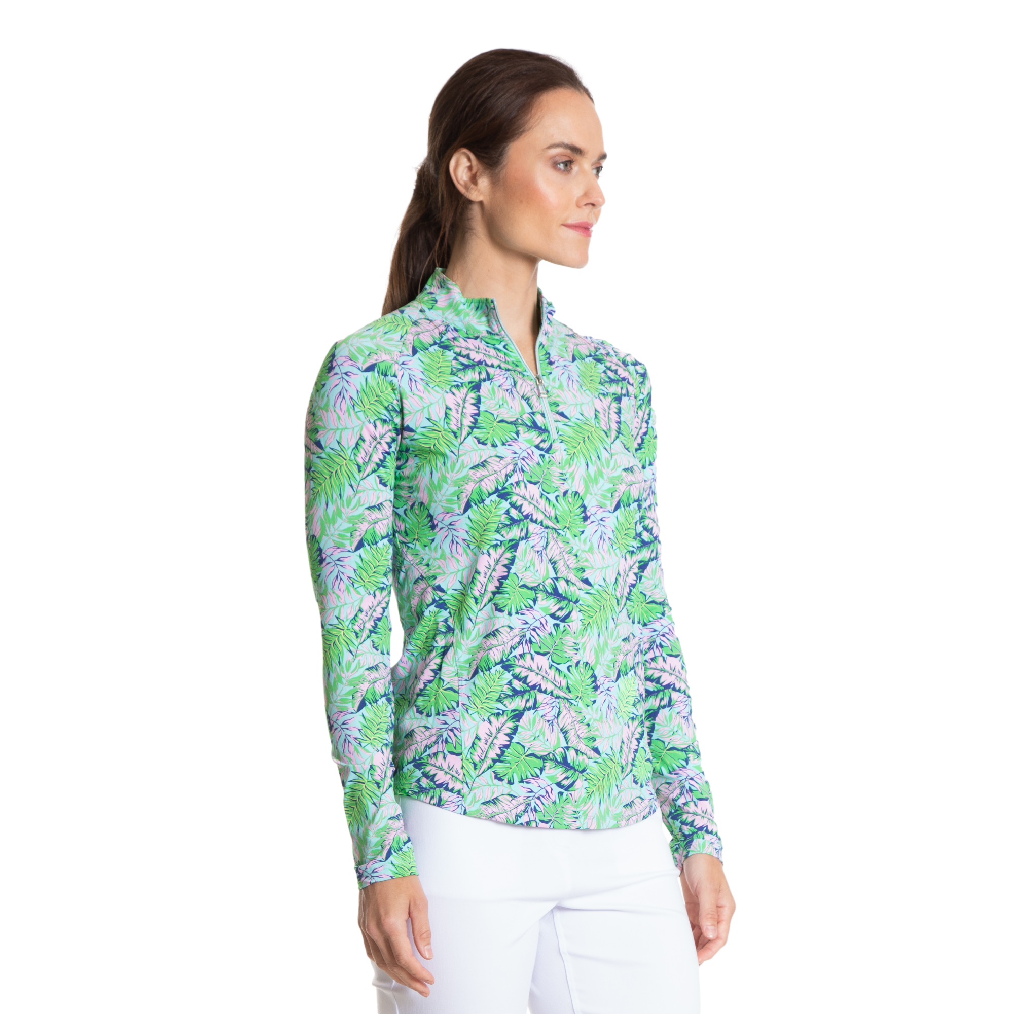 Tropical Leaf Cooling Sun Protection Quarter Zip Pull Over
