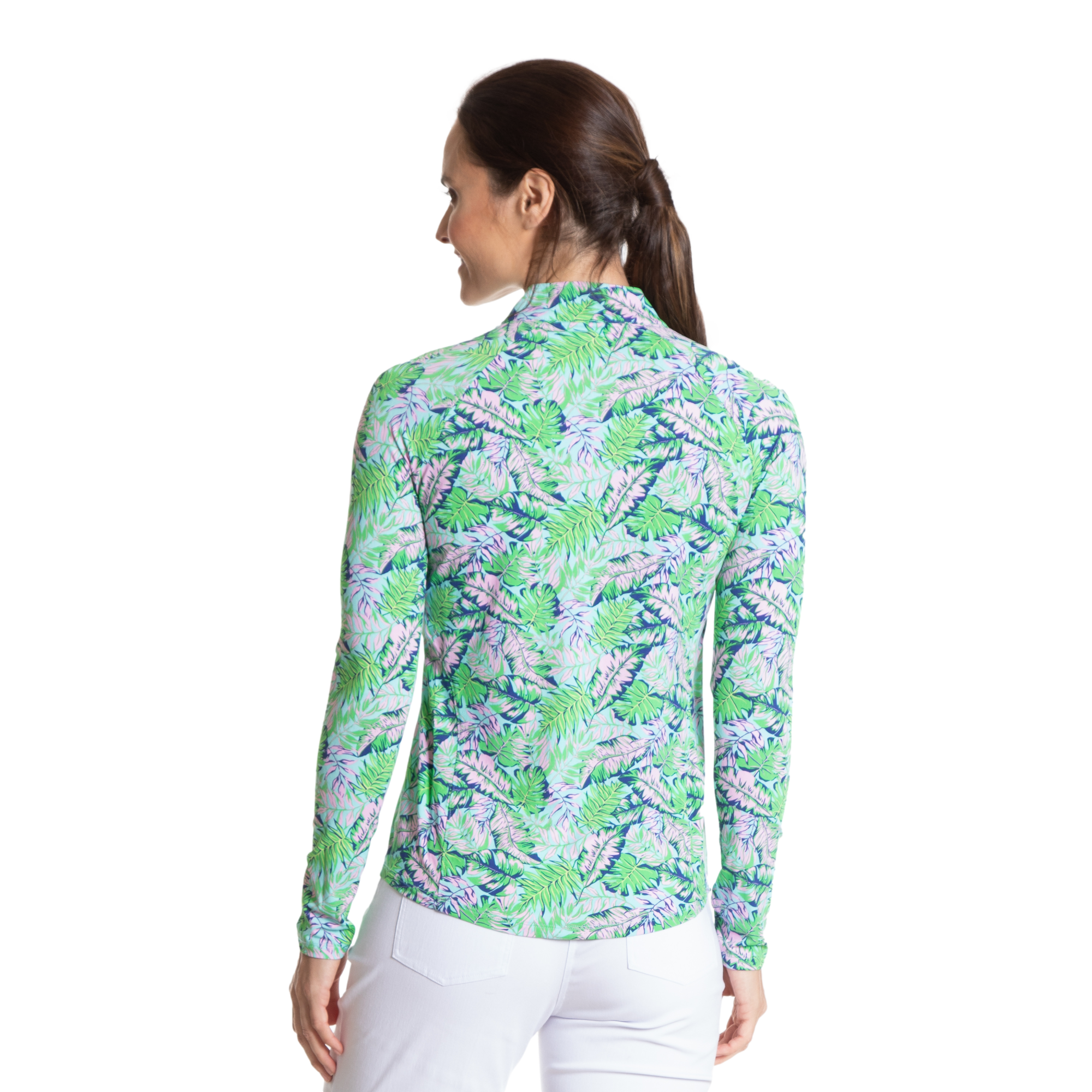 Tropical Leaf Cooling Sun Protection Quarter Zip Pull Over