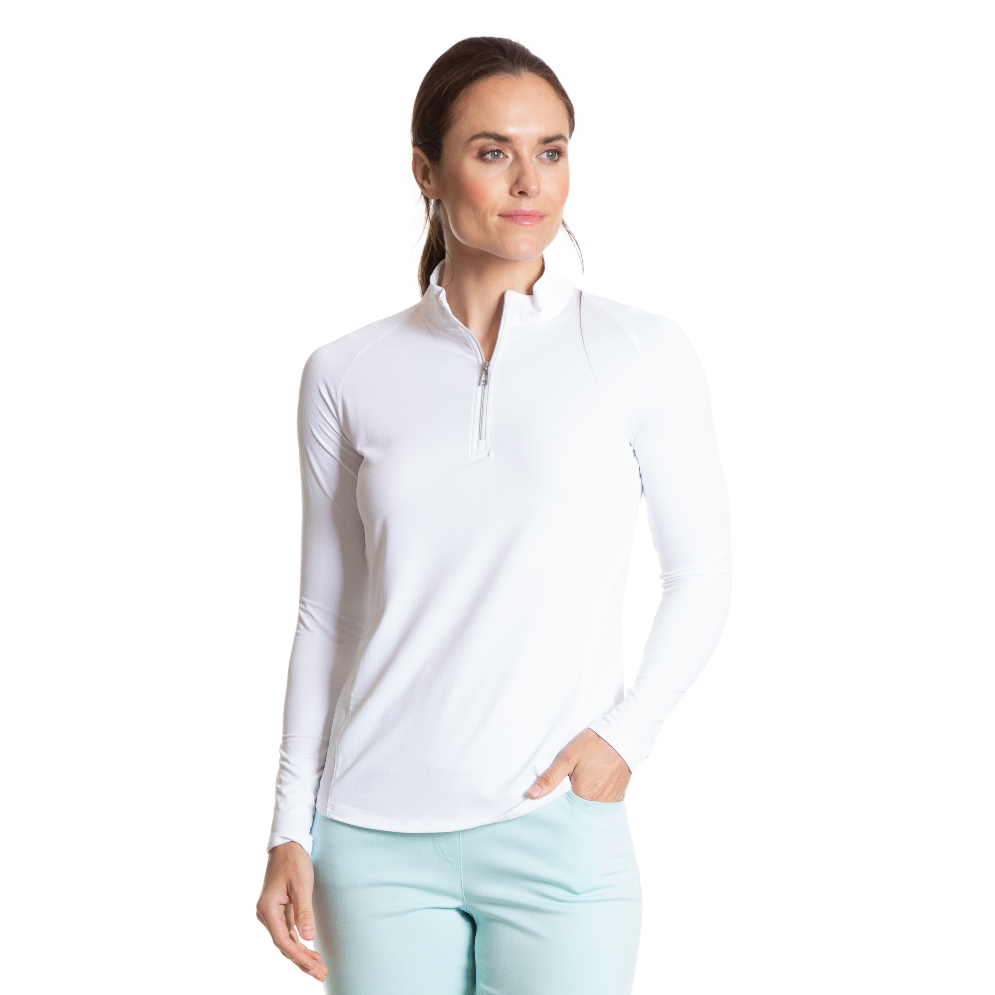 Solid White Cooling Sun Protection Quarter Zip Pull Over