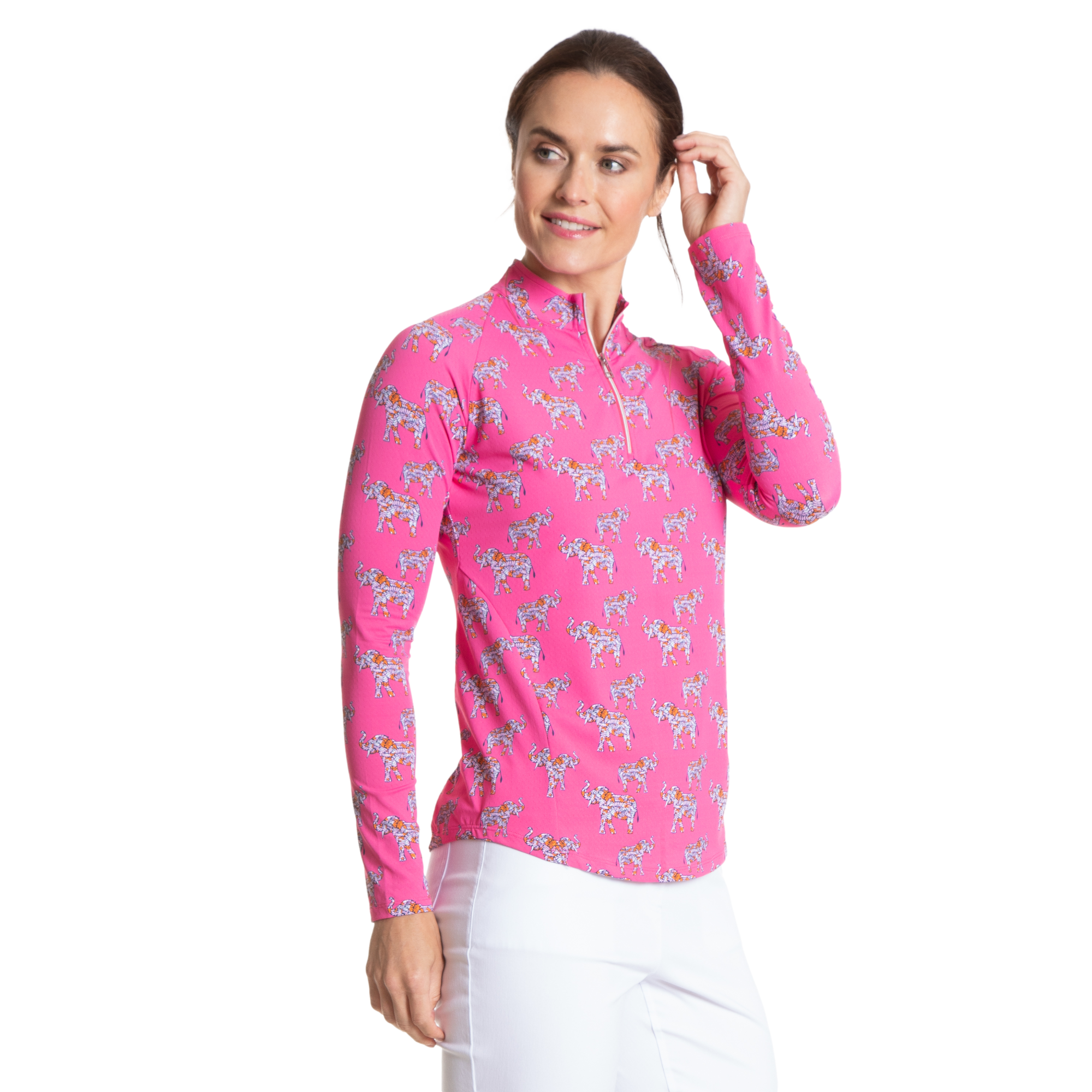 Sherbet Elephant Print Sun Protection Cooling Quarter Zip Pull Over