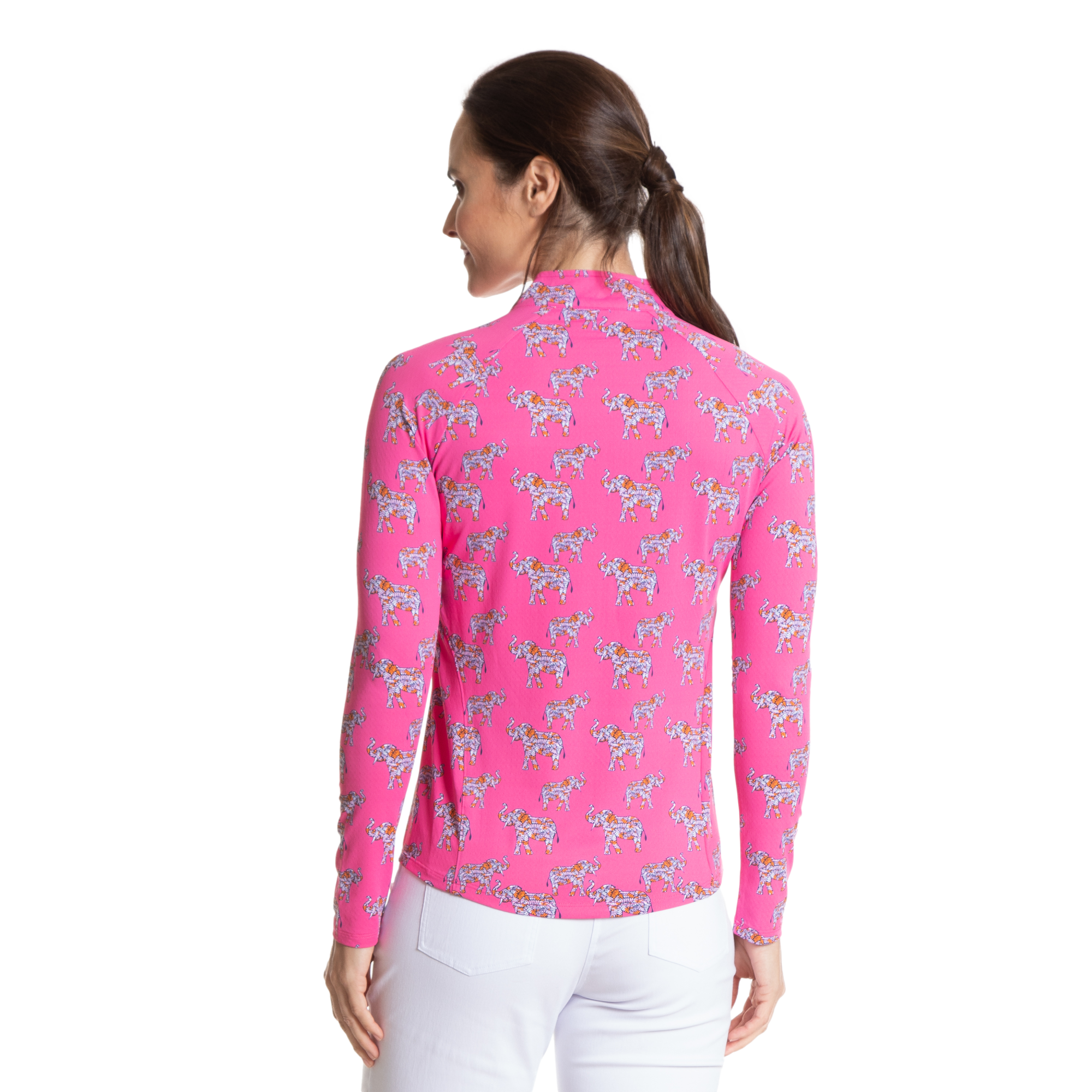 Sherbet Elephant Print Sun Protection Cooling Quarter Zip Pull Over
