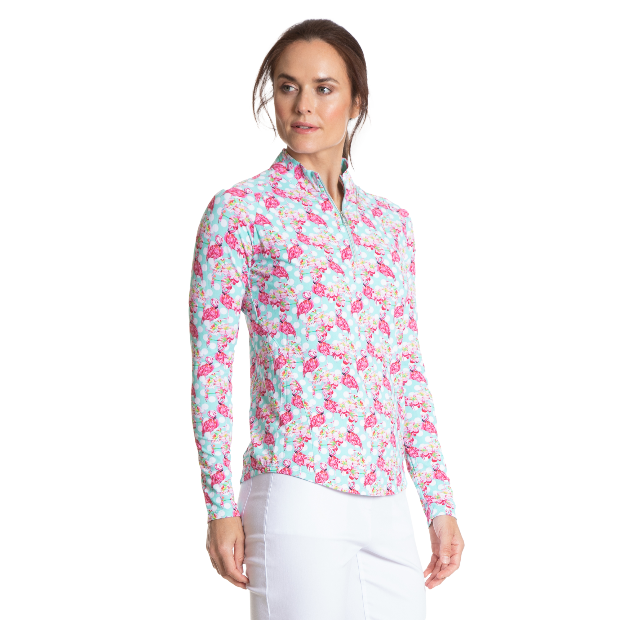 Flamingo Dot Print Sun Protection Quarter Zip Pull Over