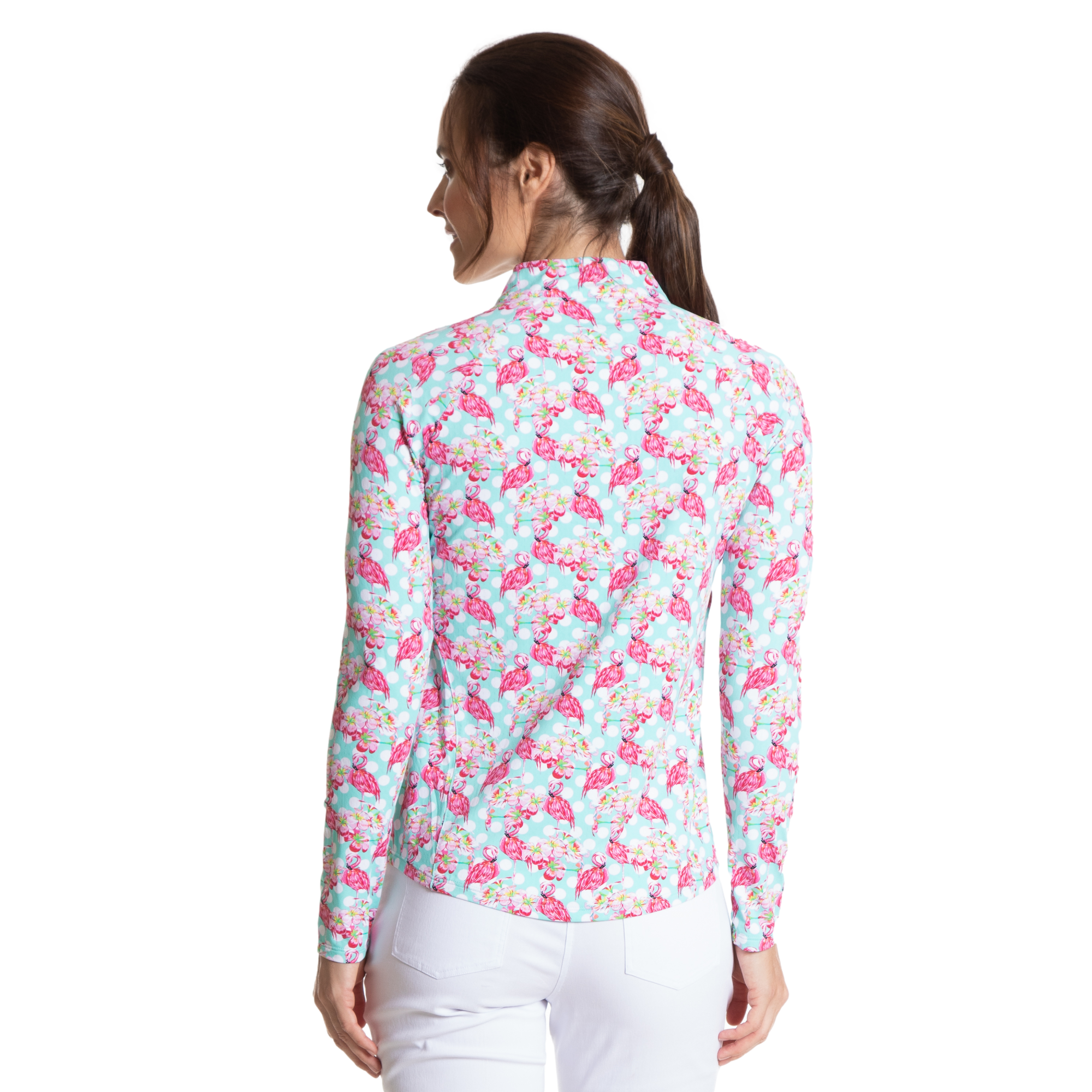 Flamingo Dot Print Sun Protection Quarter Zip Pull Over
