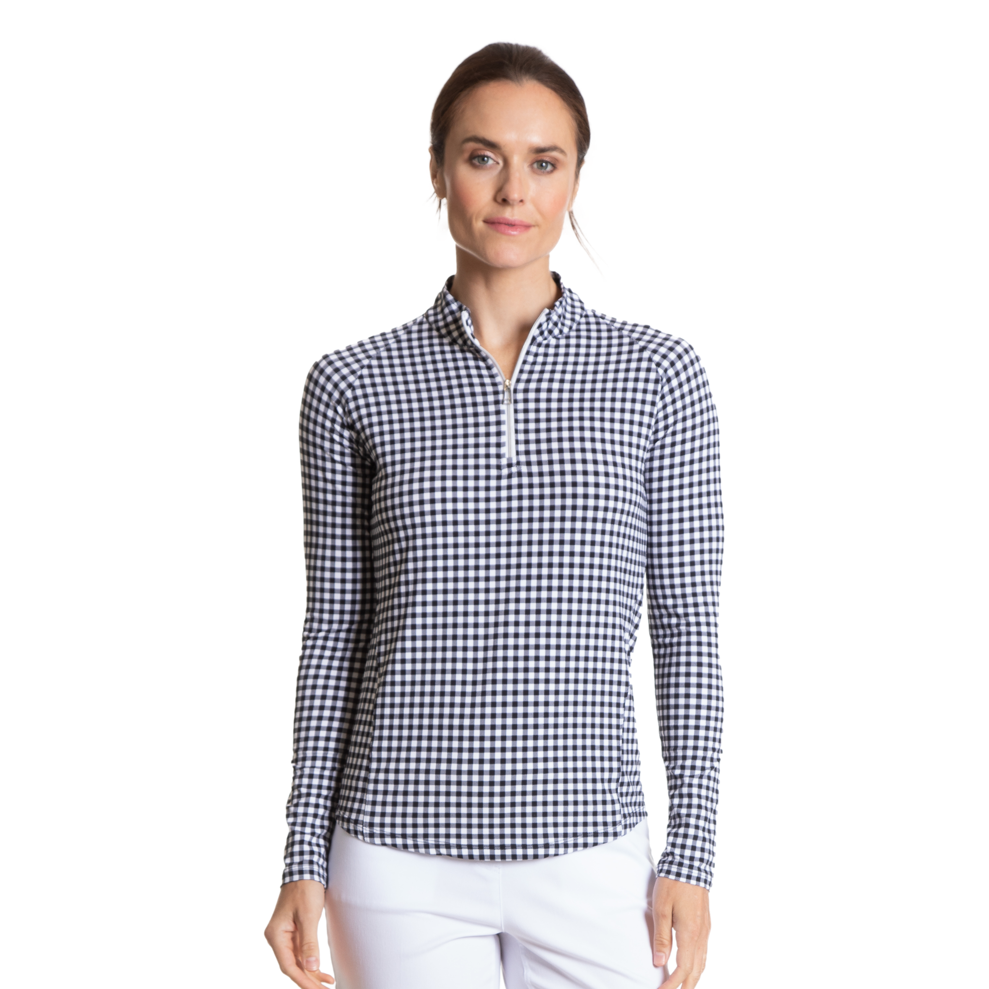 Gingham Print Cooling Sun Protection Quarter Zip Pull Over