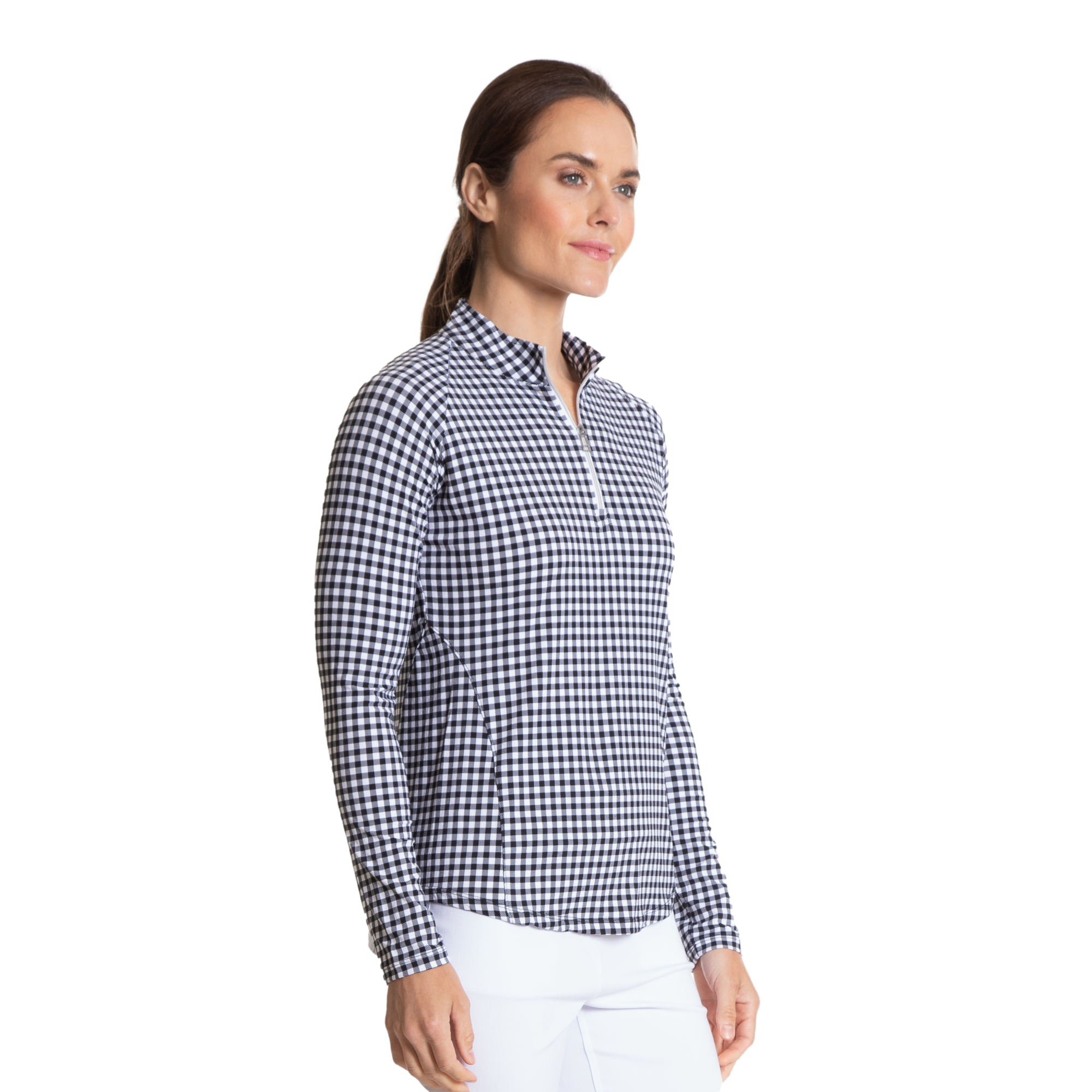 Gingham Print Cooling Sun Protection Quarter Zip Pull Over