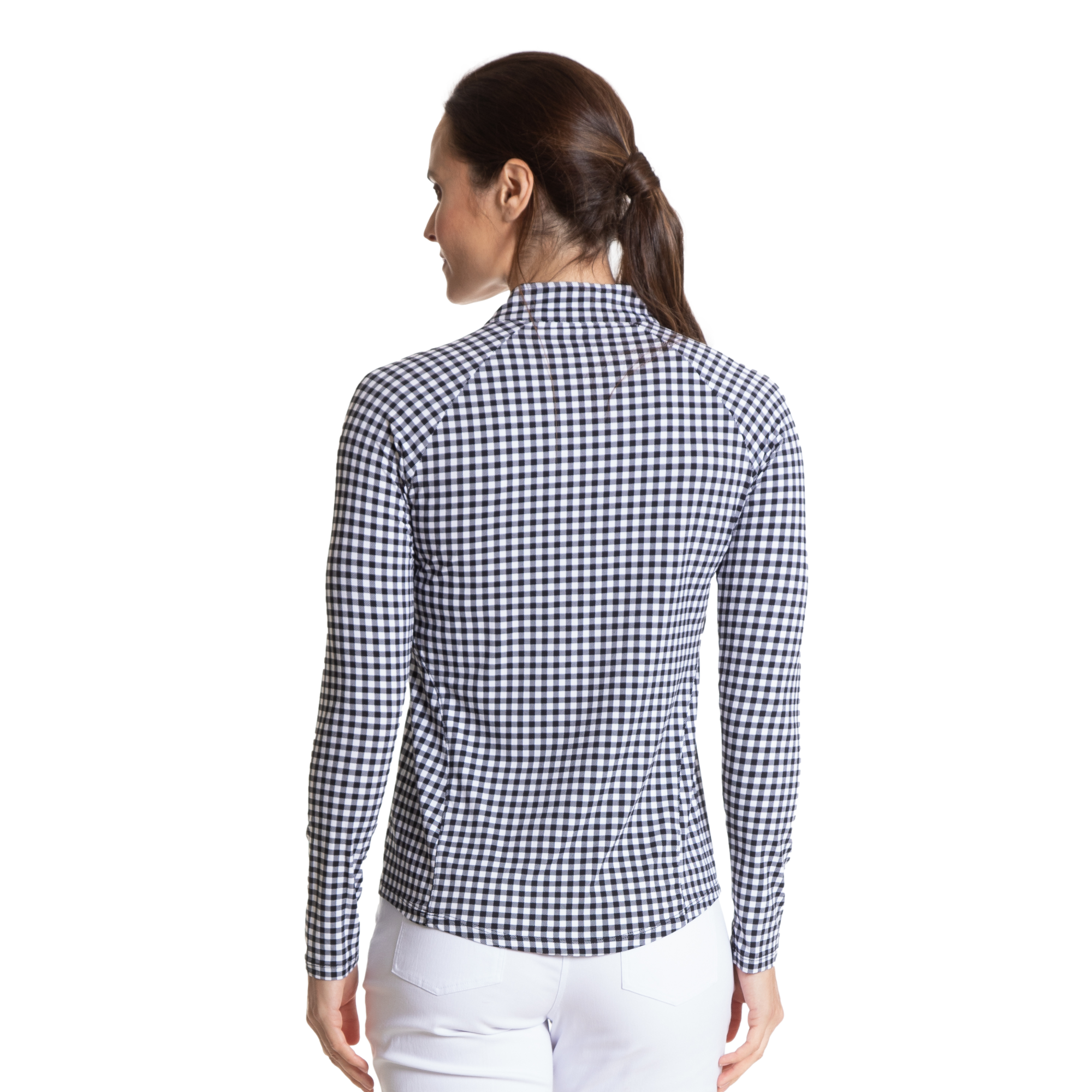 Gingham Print Cooling Sun Protection Quarter Zip Pull Over