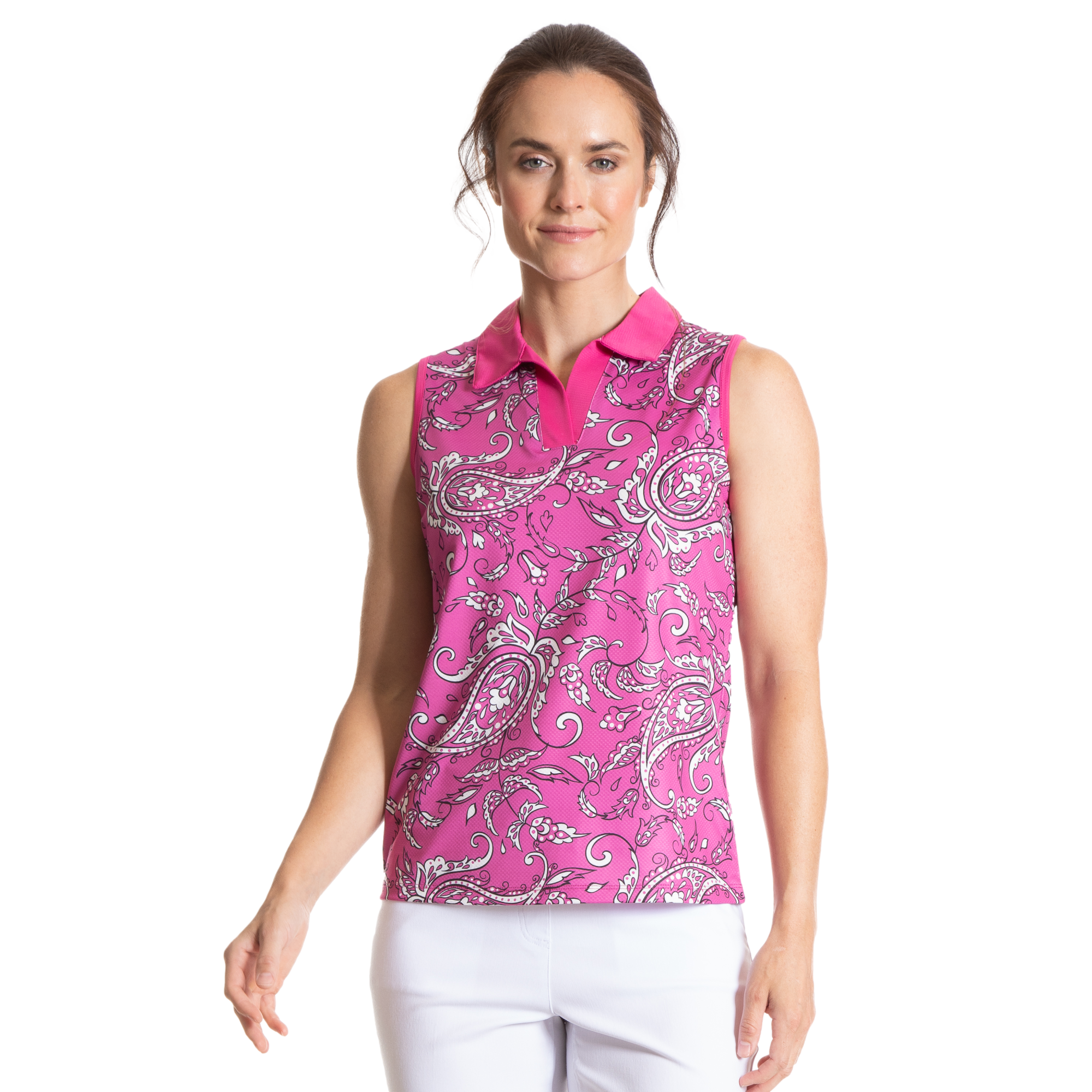 Paisley Print V Neck Women's Sleeveless Golf Polo Shirt