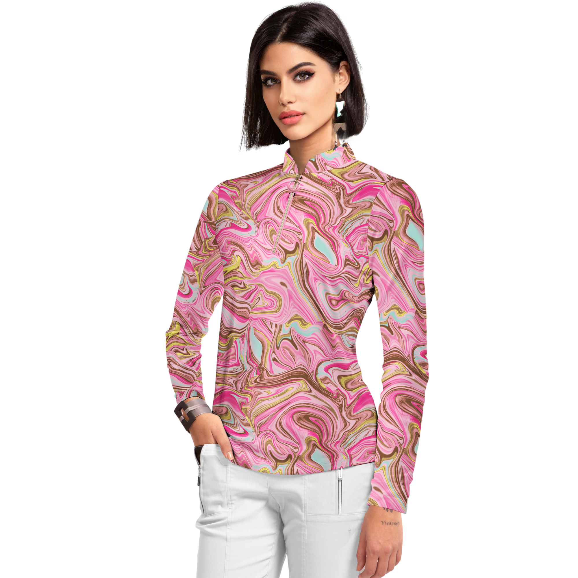 Sugar Angel Collection: Whirl Marble Quarter Zip Pull Over