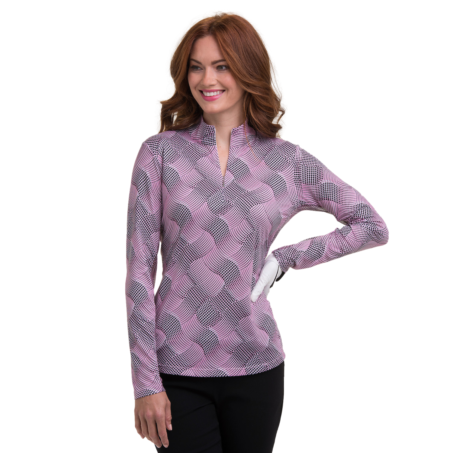 Dot Ribbon Lattice Quarter Zip Pull-Over