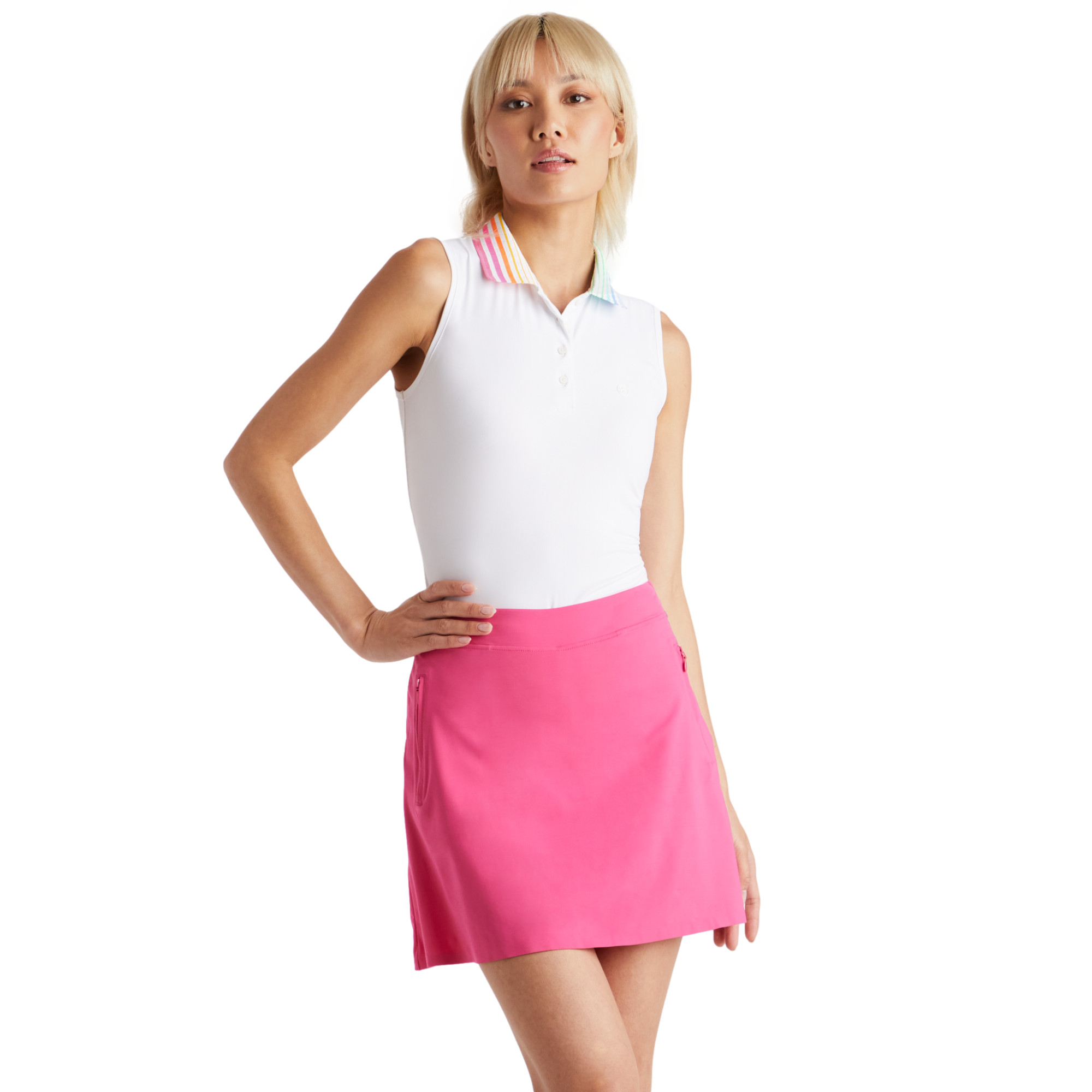 Pleated Collar Women's Sleeveless Golf Polo Shirt