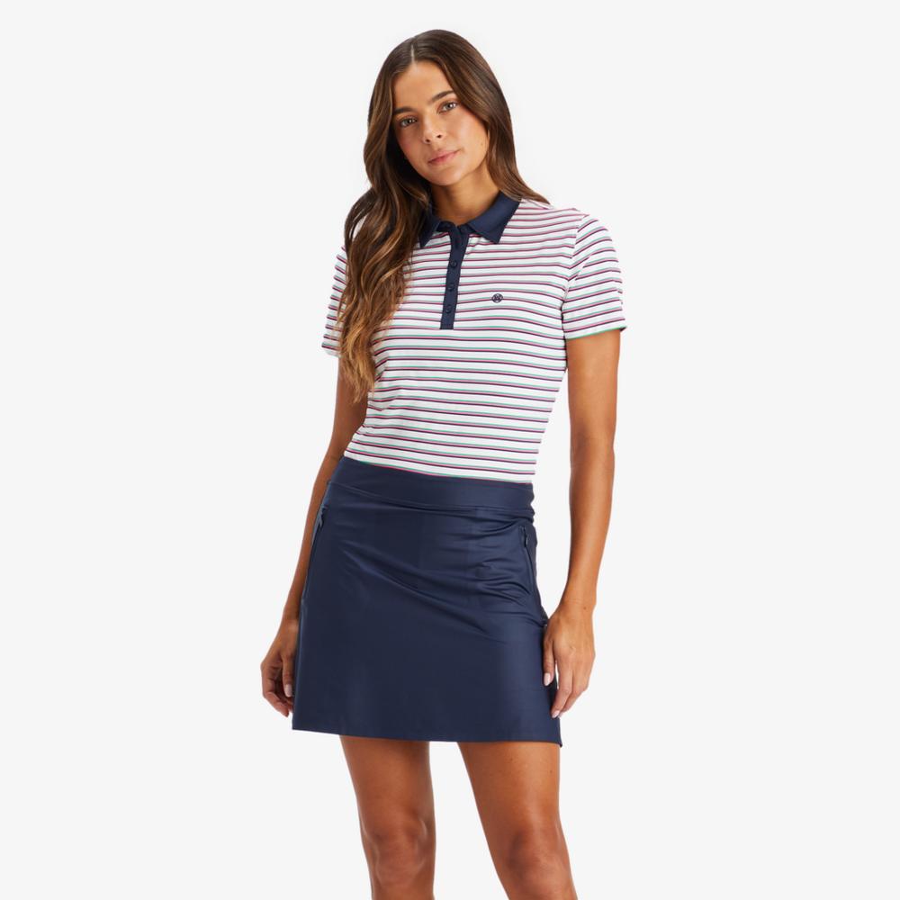 Perforated Striped Short Sleeve Polo Shirt