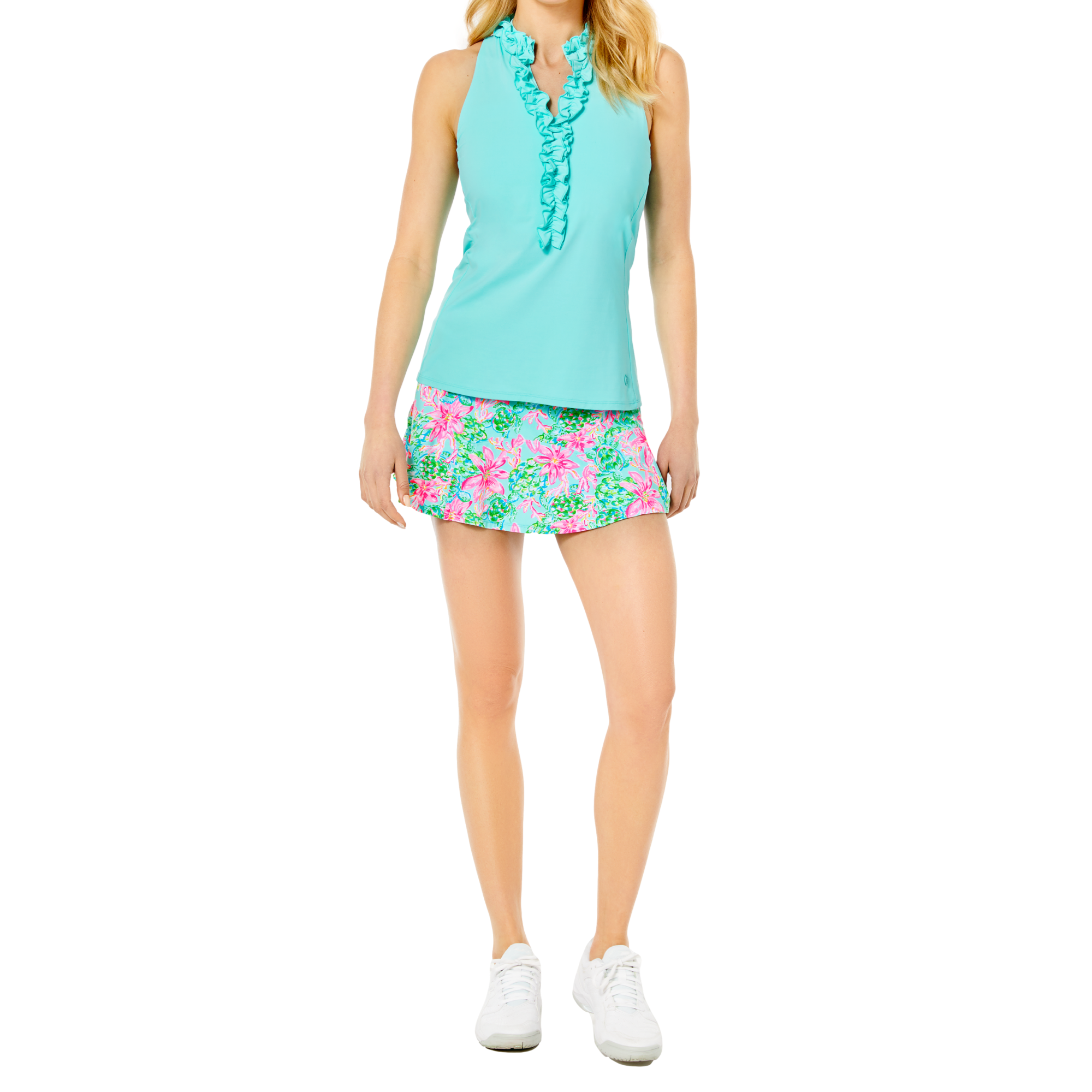 Lakelyn Ruffled Sleeveless Racerback Polo
