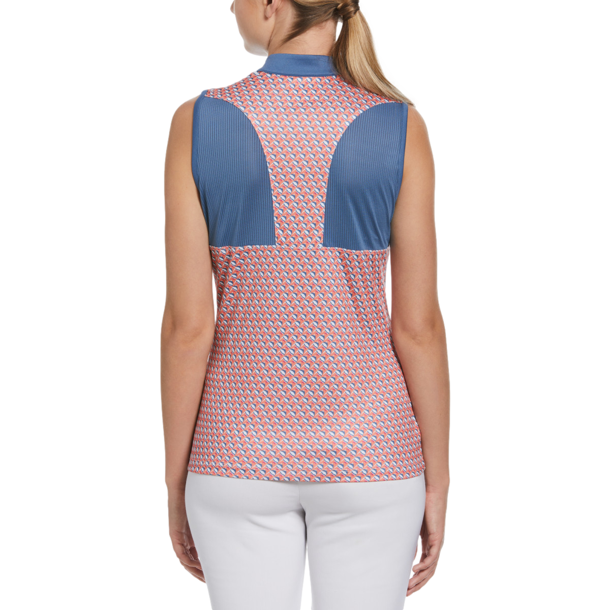 Geo Fish Print Sleeveless Racerback Polo Shirt