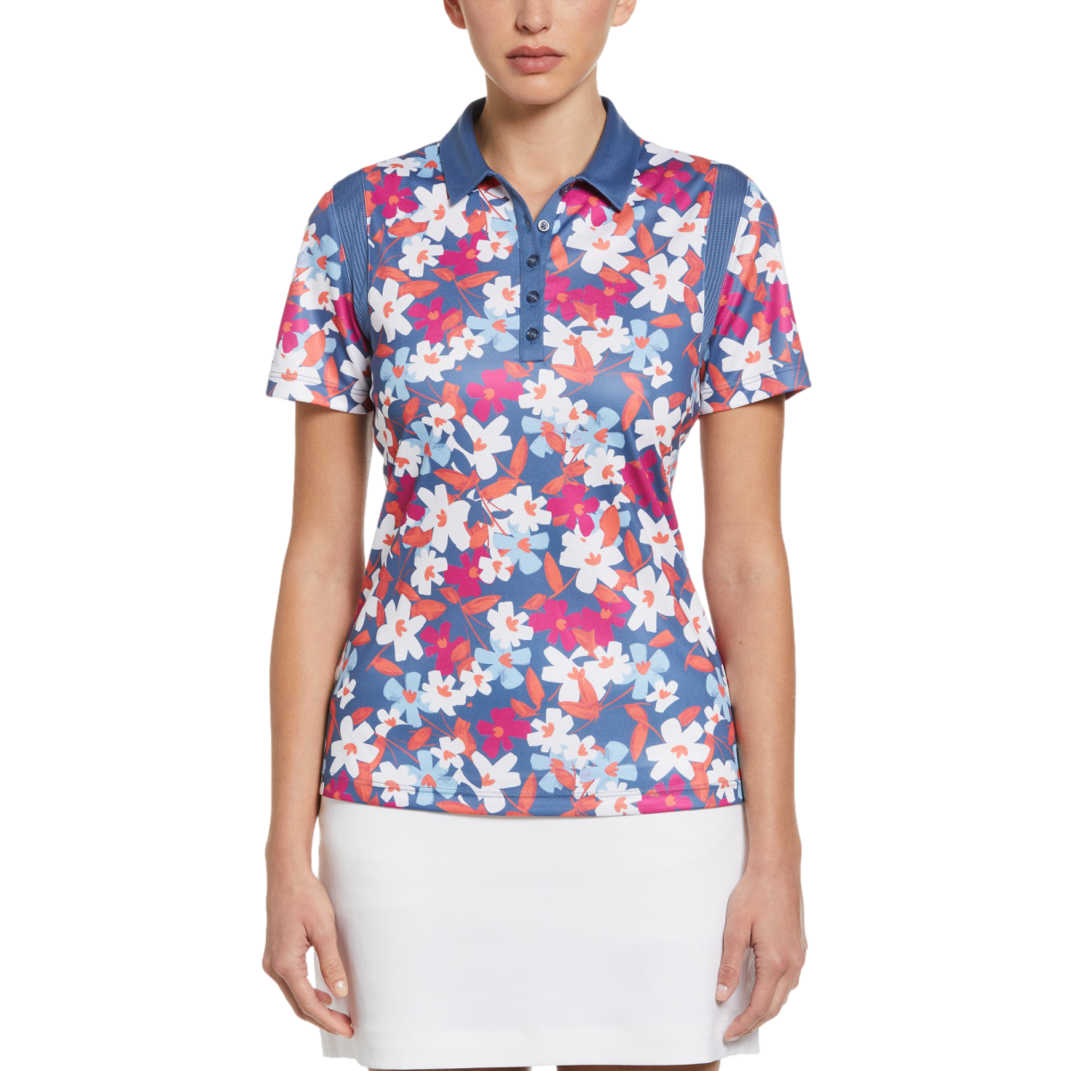 Floral Geo Print Snap Short Sleeve Polo Shirt