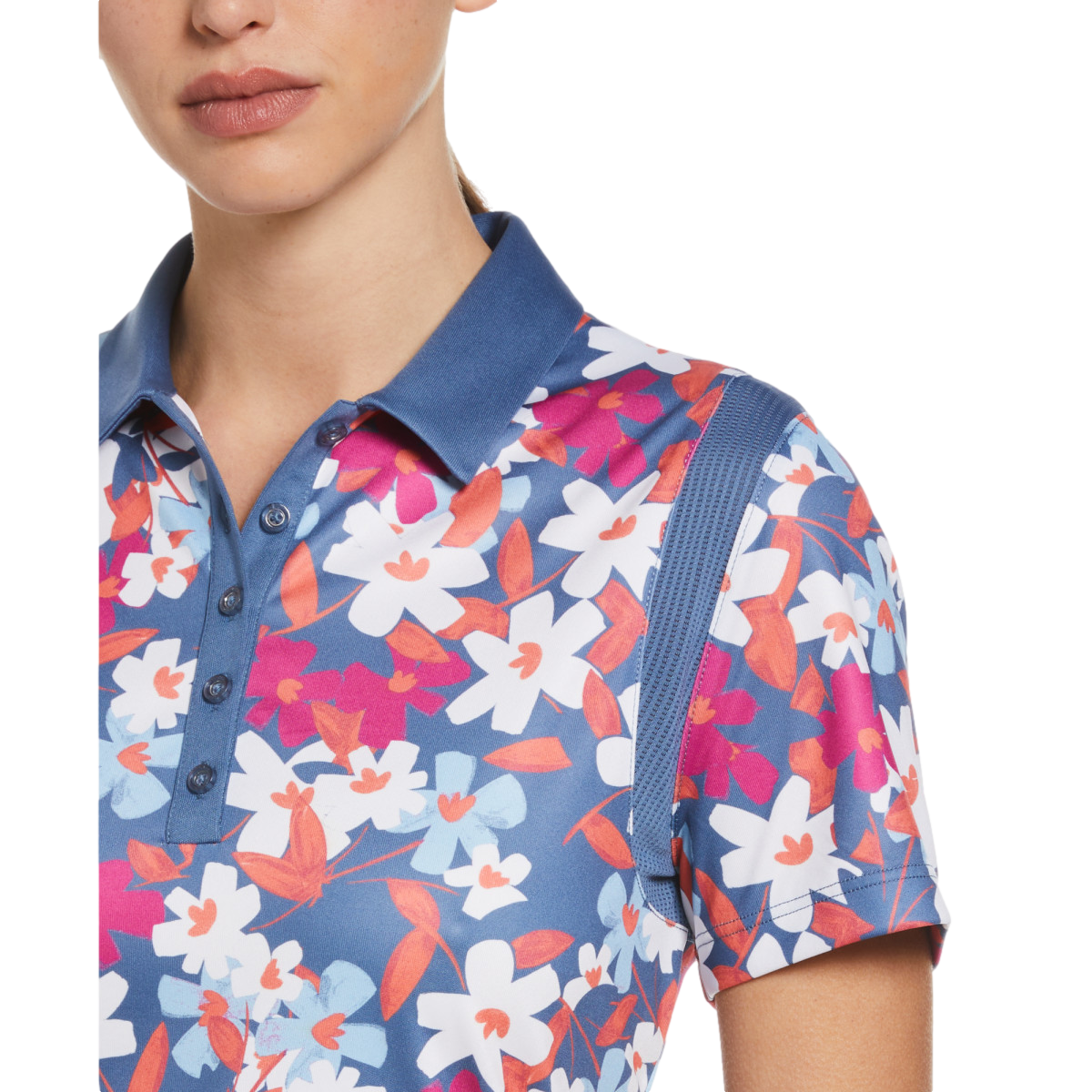 Floral Geo Print Snap Short Sleeve Polo Shirt