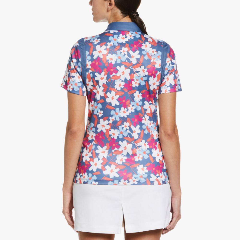 Floral Geo Print Snap Short Sleeve Polo Shirt
