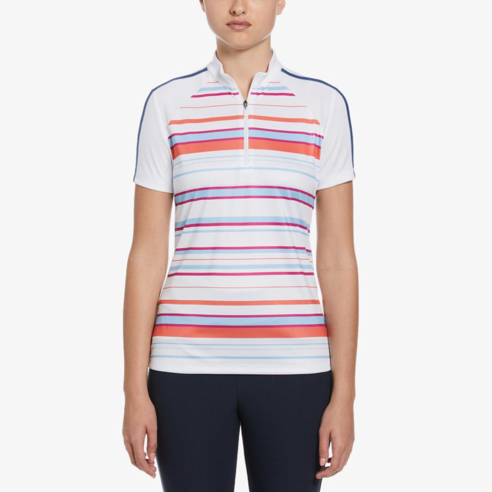 Striped Zip Mock Short Sleeve Polo Shirt