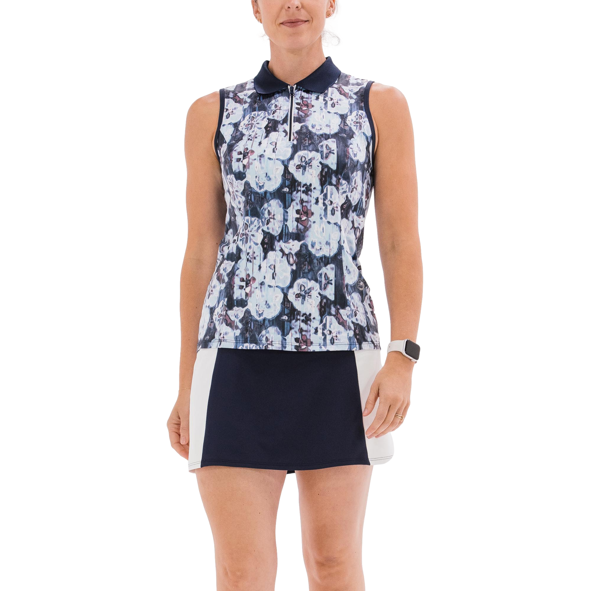 Floral Print Sleeveless Quarter Zip Top