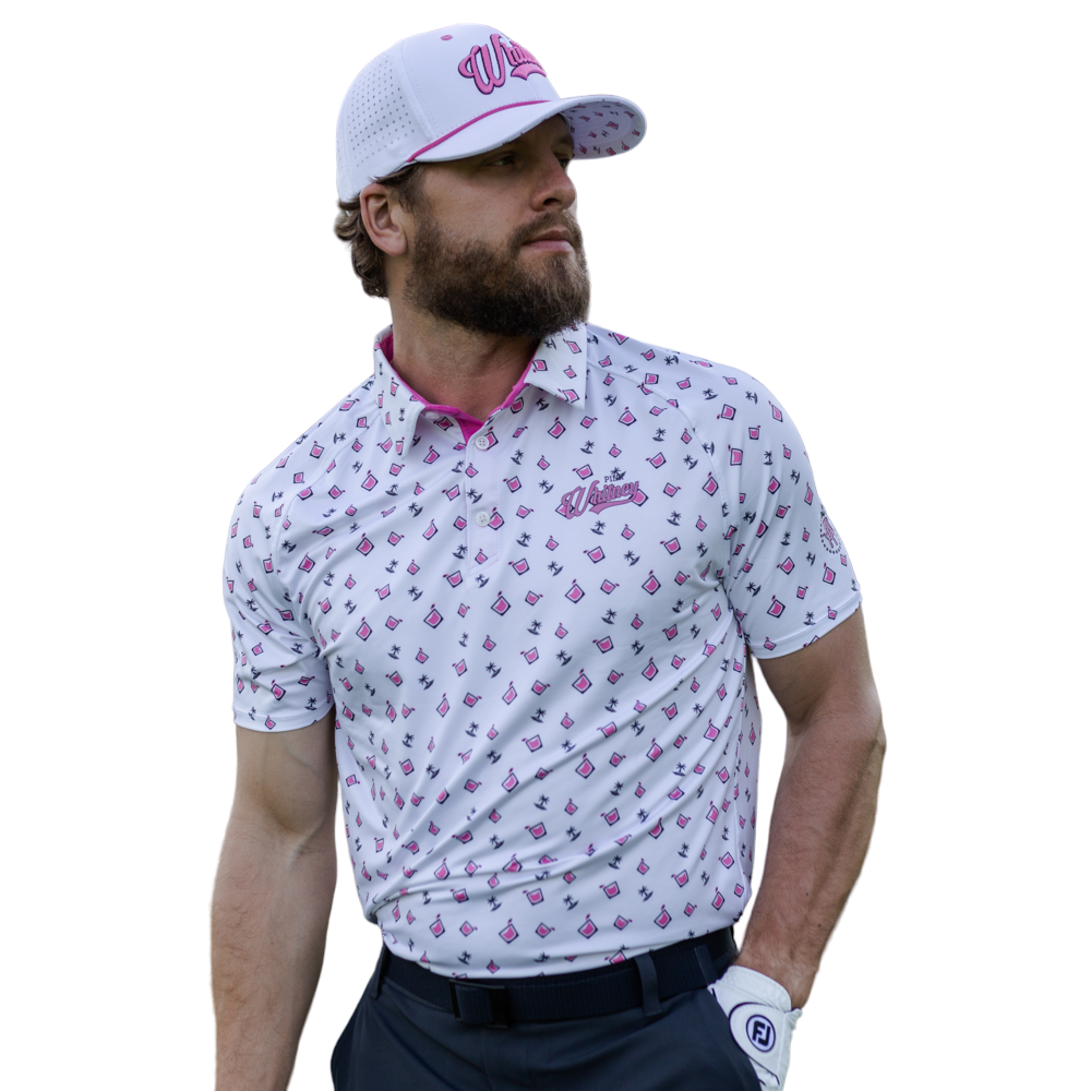 UNRL X Pink Whitney Script Cocktails Men's Short Sleeve Golf Polo Shirt
