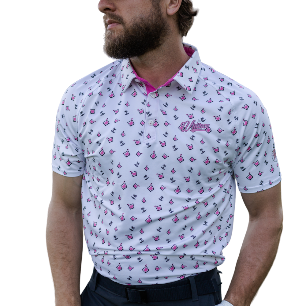 UNRL X Pink Whitney Script Cocktails Men's Short Sleeve Golf Polo Shirt