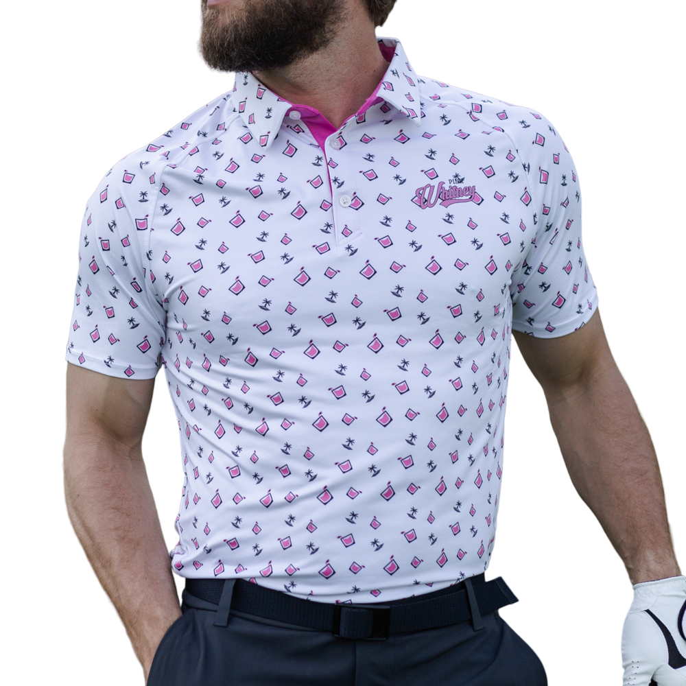 UNRL X Pink Whitney Script Cocktails Men's Short Sleeve Golf Polo Shirt