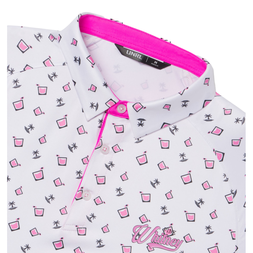 UNRL X Pink Whitney Script Cocktails Men's Short Sleeve Golf Polo Shirt