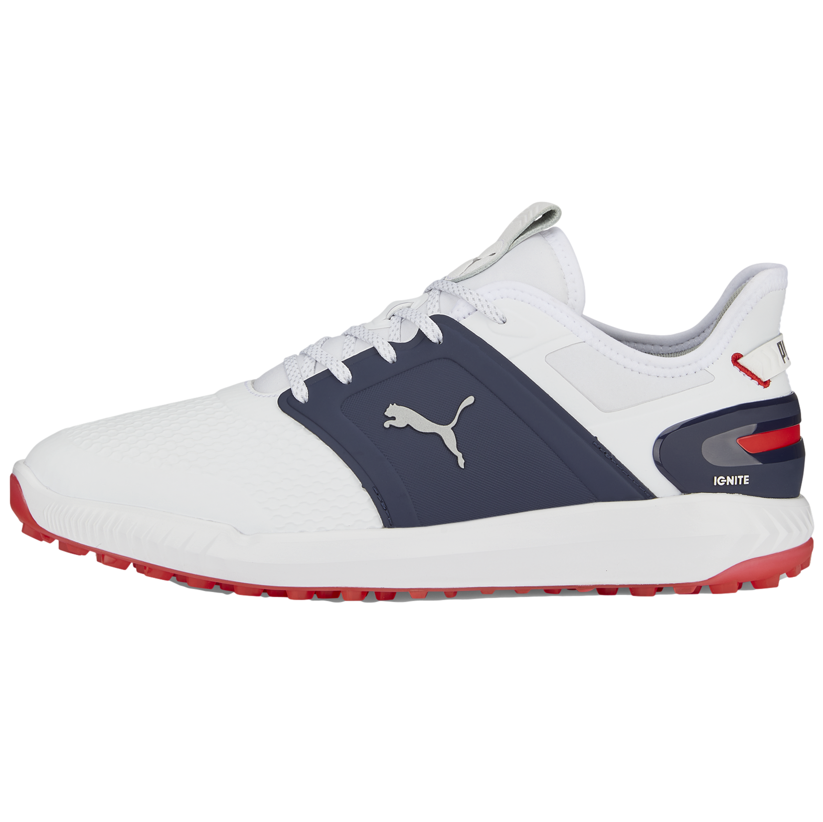 Puma Ignite Elevate Golf Shoes White Silver Navy Wide 9.5