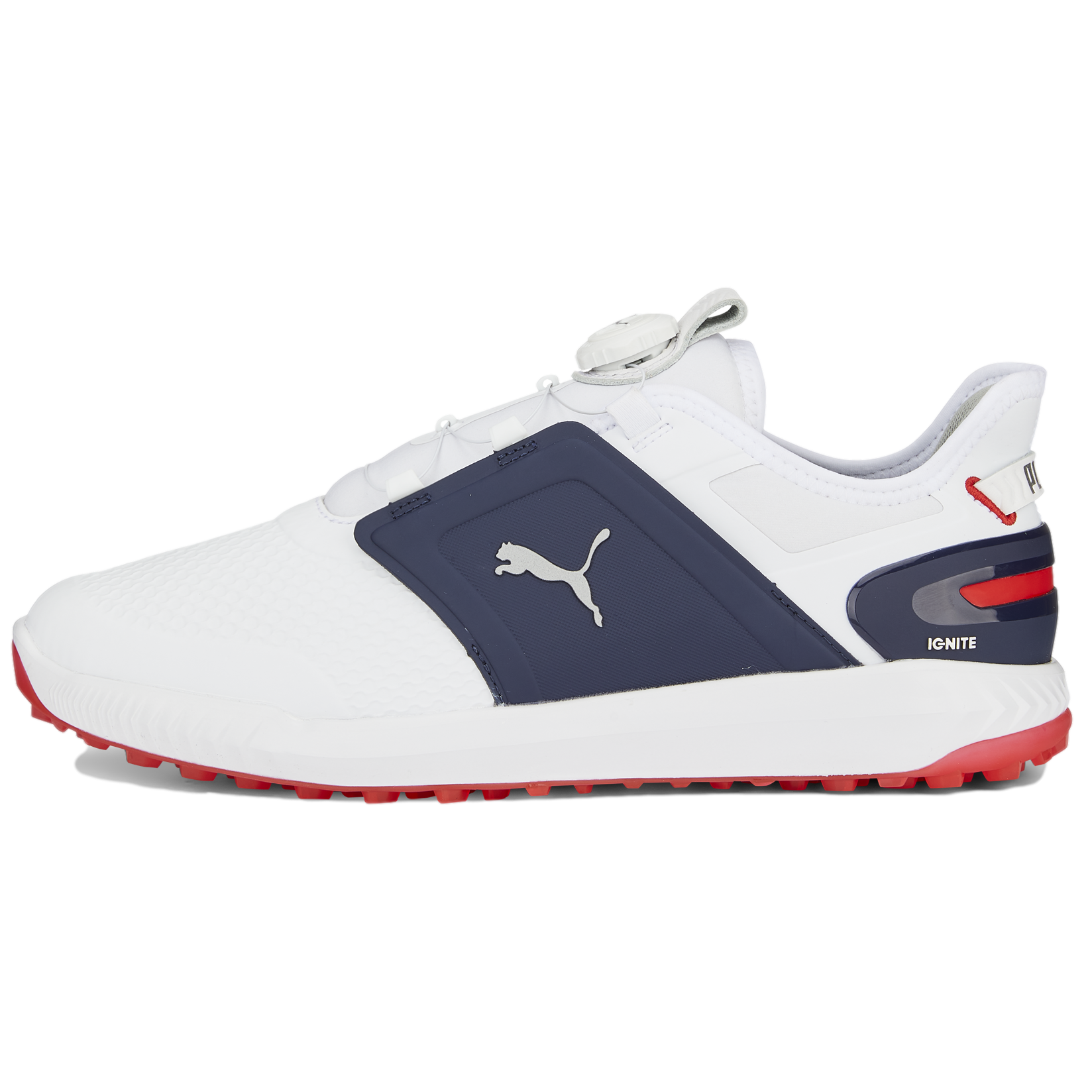 IGNITE ELEVATE Disc Men's Golf Shoe, White/Navy, 8 M - PUMA Spikeless