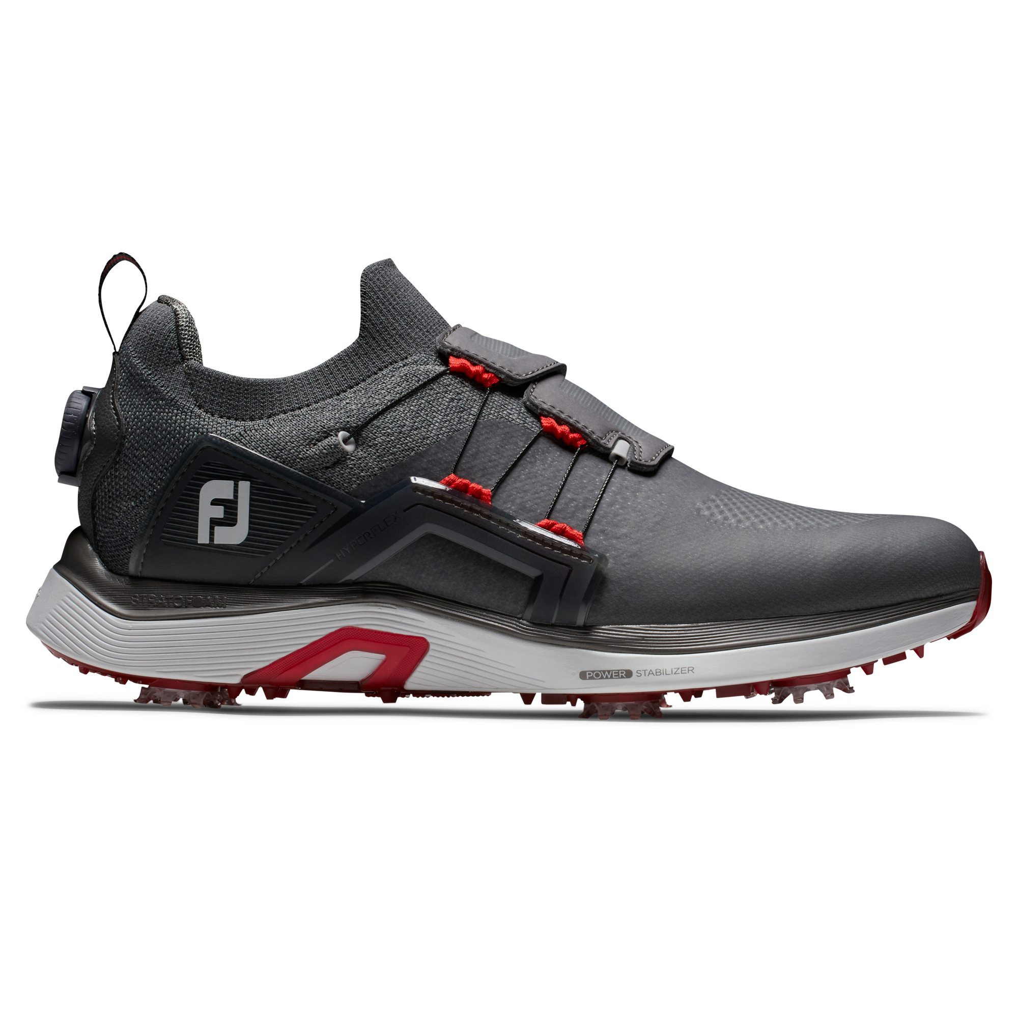 HyperFlex BOA Men's Golf Shoe (Previous Season Style), Charcoal/Red, 10 W - FootJoy Spiked