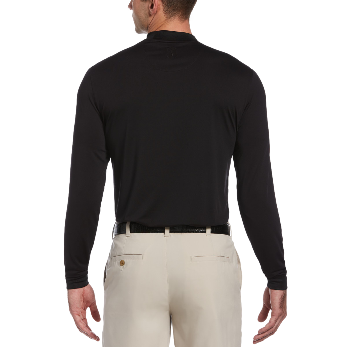 PGA TOUR Men's Standard Long Sleeve Ventilated Mock Neck, Caviar