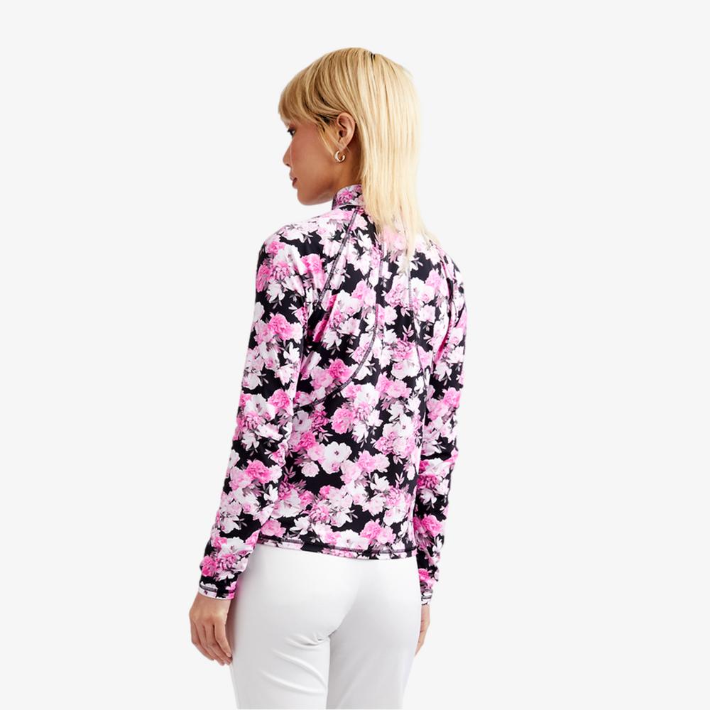 Floral Silky Tech Ruched Quarter Zip Pull Over