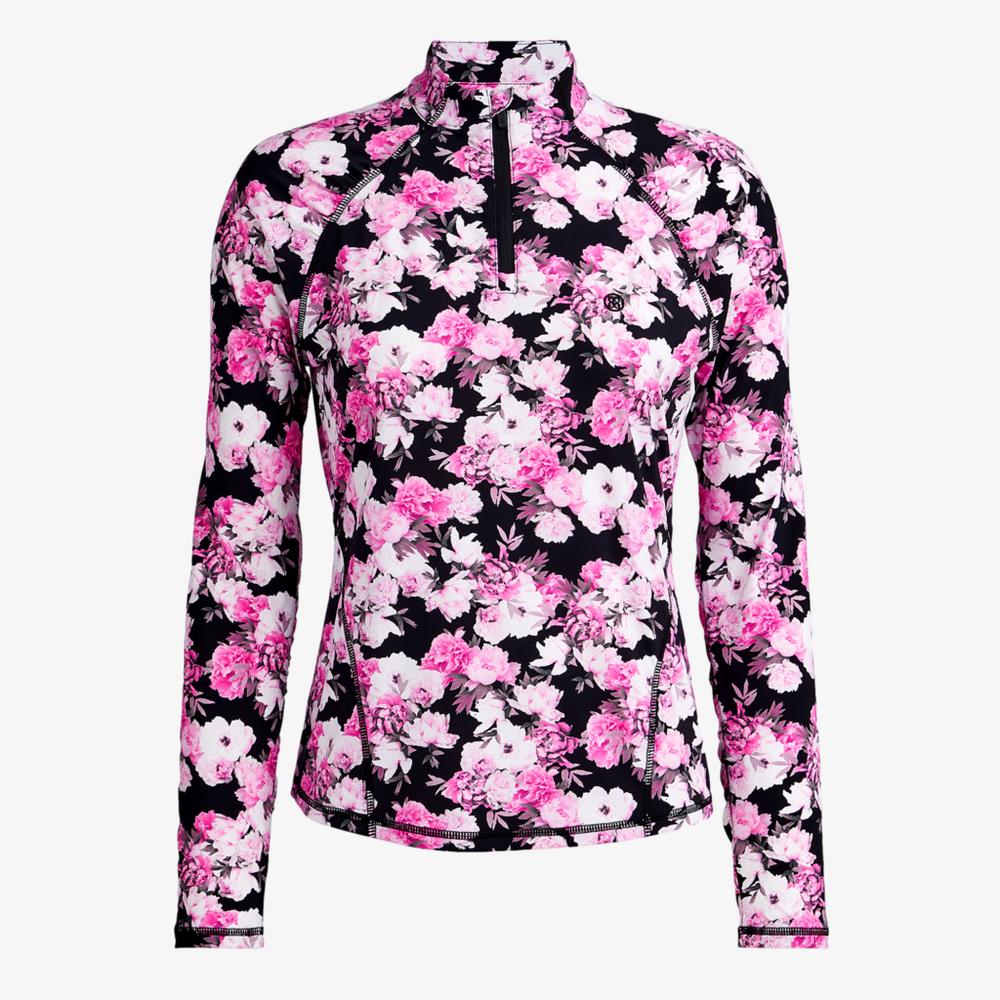 Floral Silky Tech Ruched Quarter Zip Pull Over