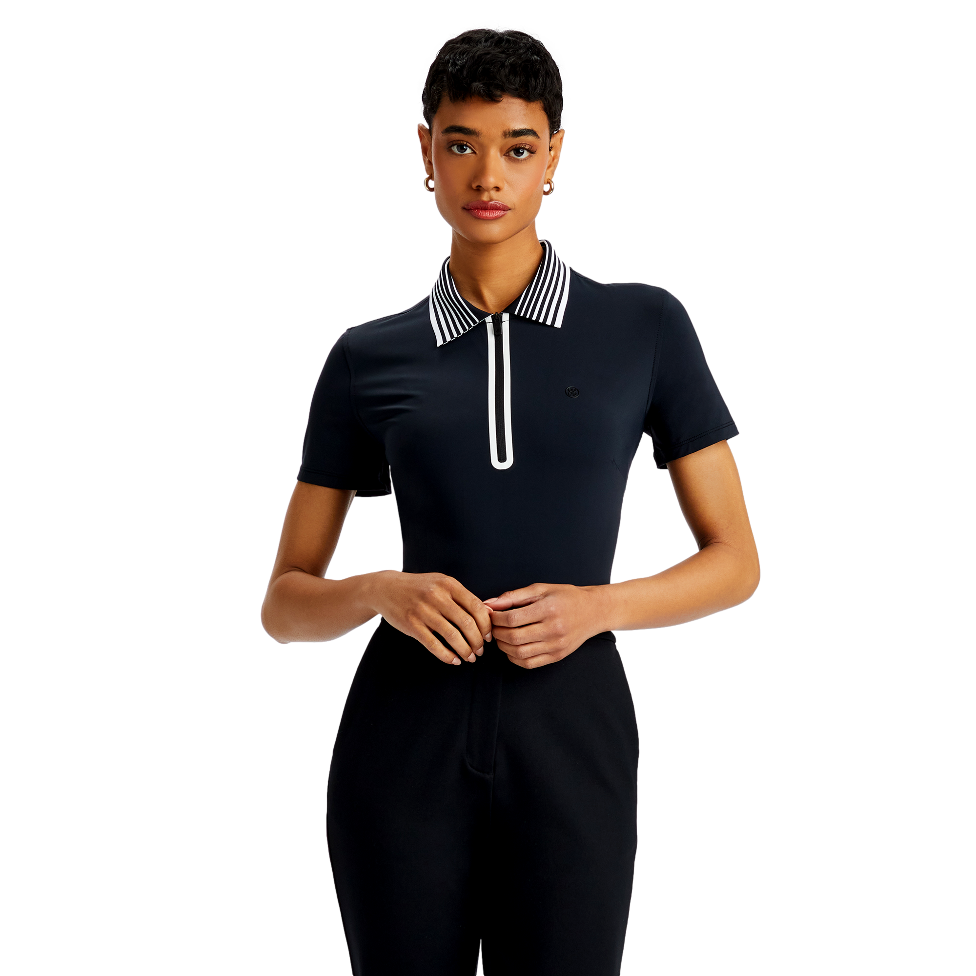 Rib Collar Silky Tech Women's Short Sleeve Golf Polo Shirt