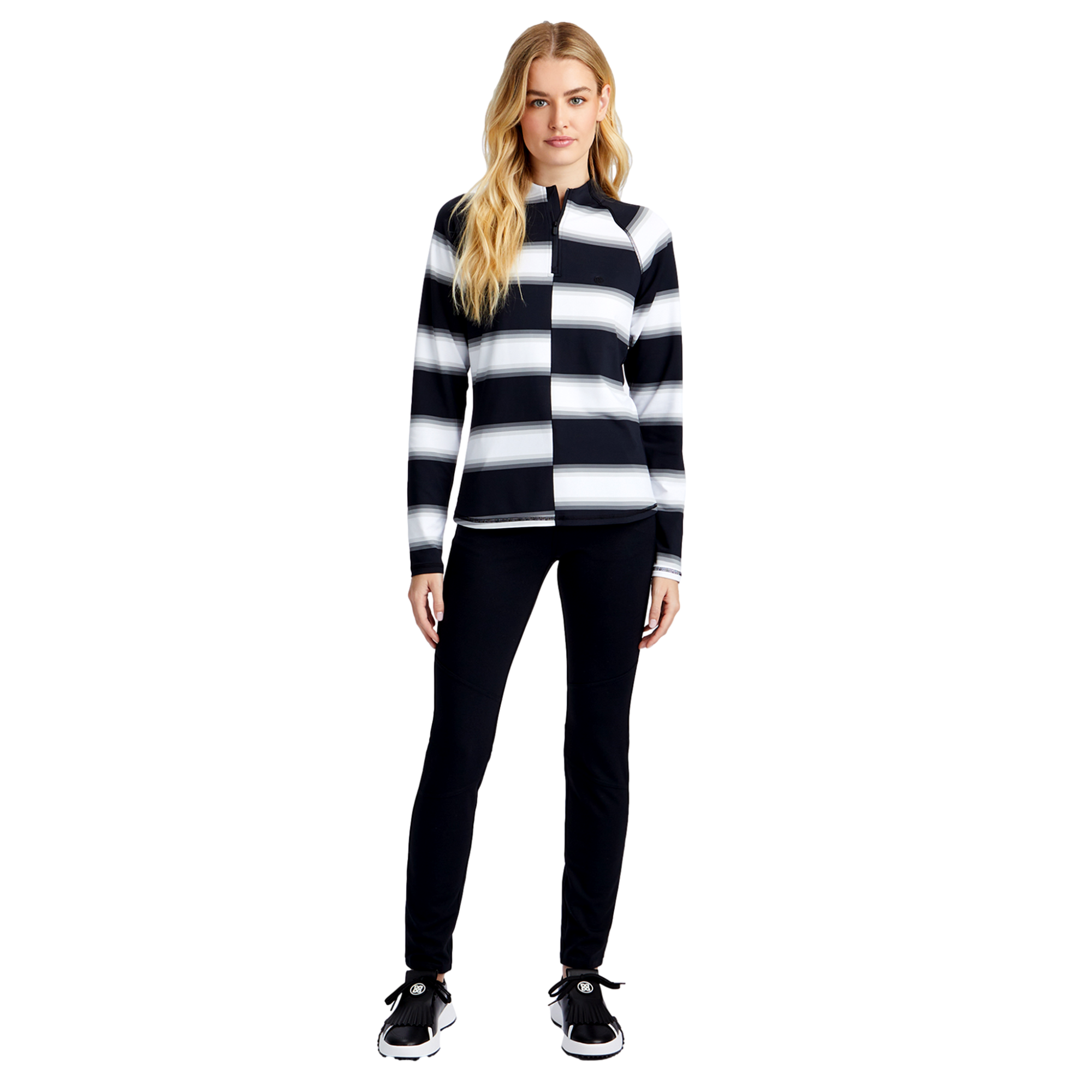 Offset Striped Quarter Zip Pull Over