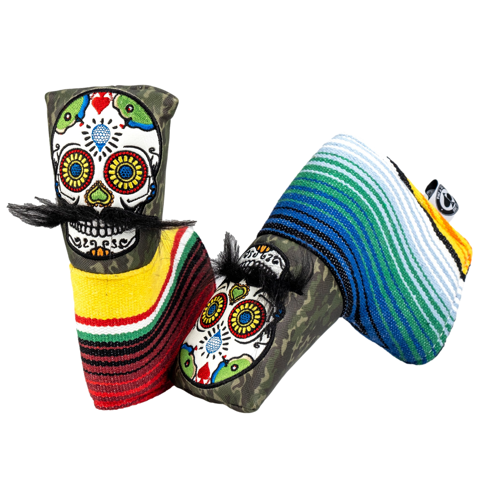 Mustache Sugar Skull Green Camo Blade Putter Cover