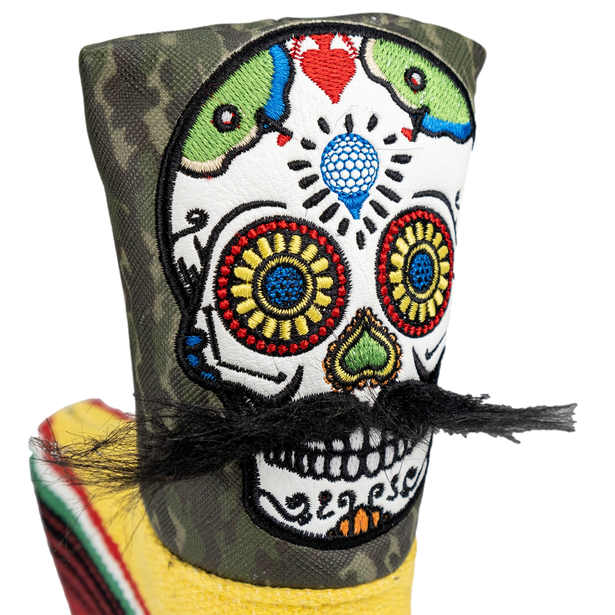 Mustache Sugar Skull Green Camo Blade Putter Cover