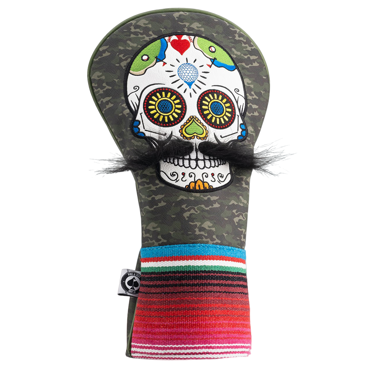 Mustache Sugar Skull Green Camo Driver Headcover