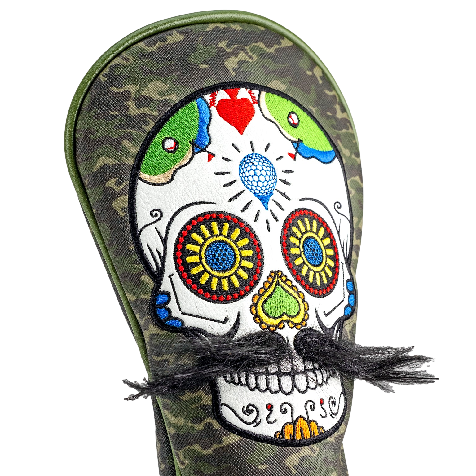 Mustache Sugar Skull Green Camo Driver Headcover