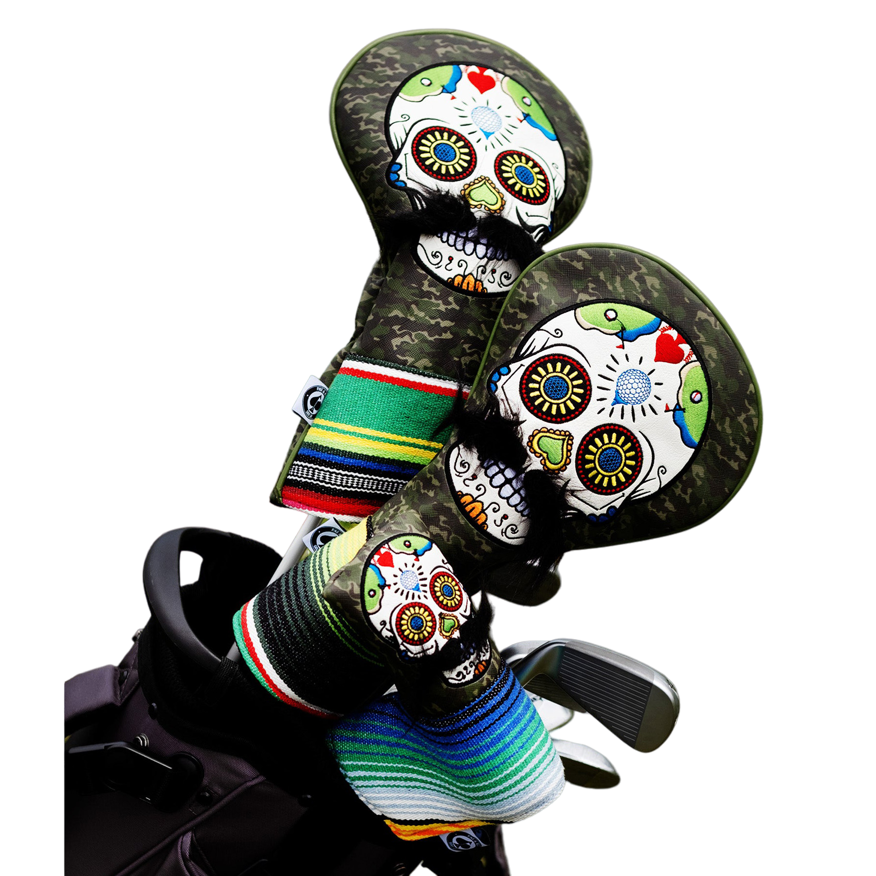 Mustache Sugar Skull Green Camo Driver Headcover