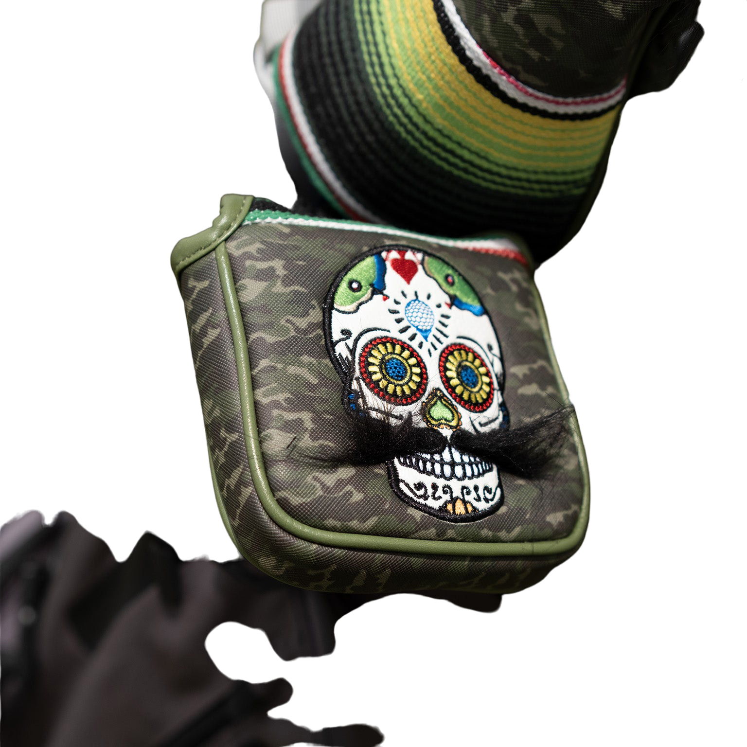 Mustache Sugar Skull Green Camo Mallet Putter Cover
