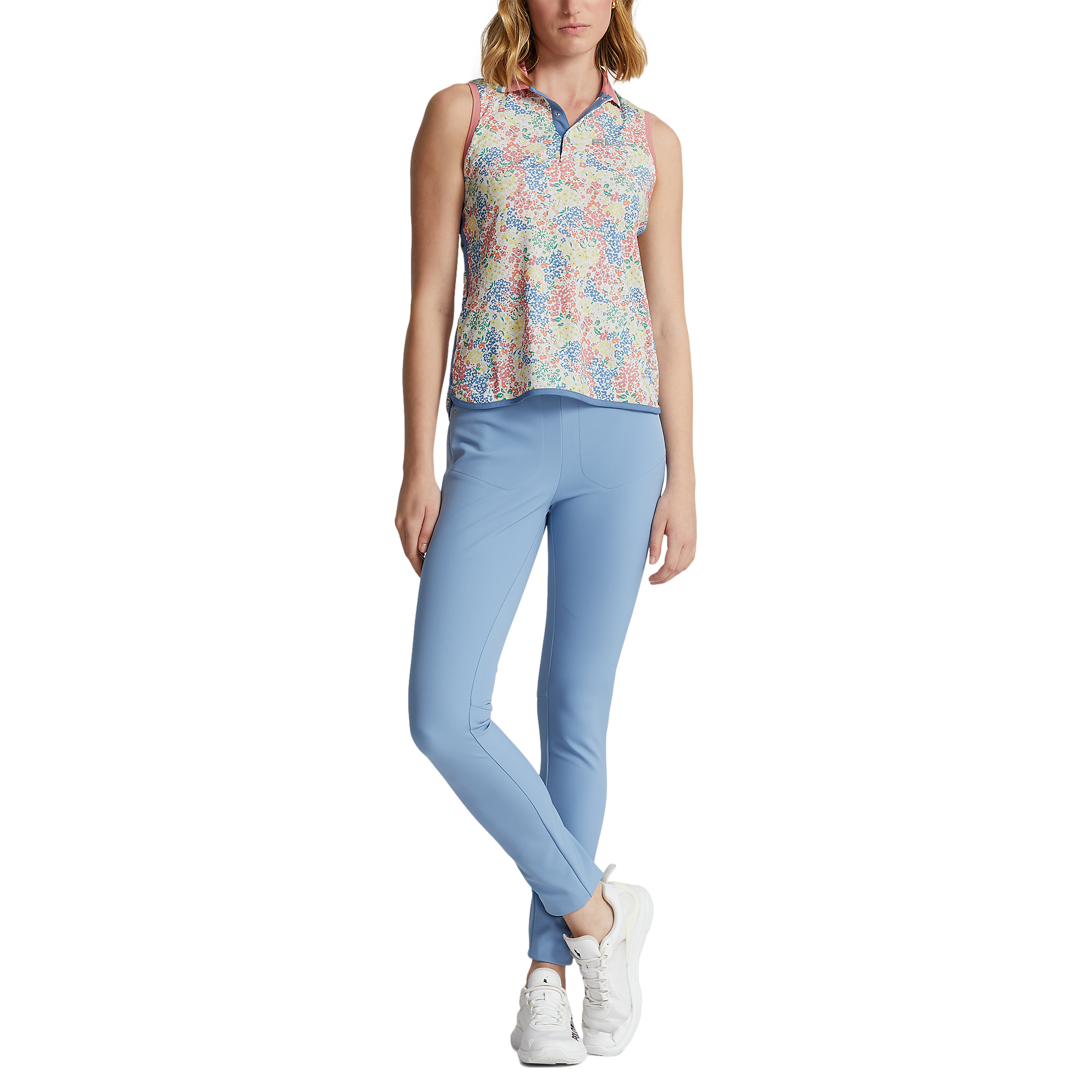 Airflow Floral Print Sleeveless Polo Shirt