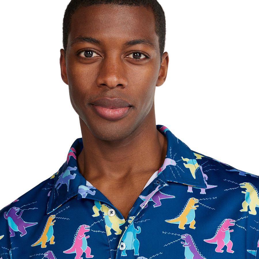 The Tyrannosaurus Rep Performance Men's Short Sleeve Golf Polo Shirt