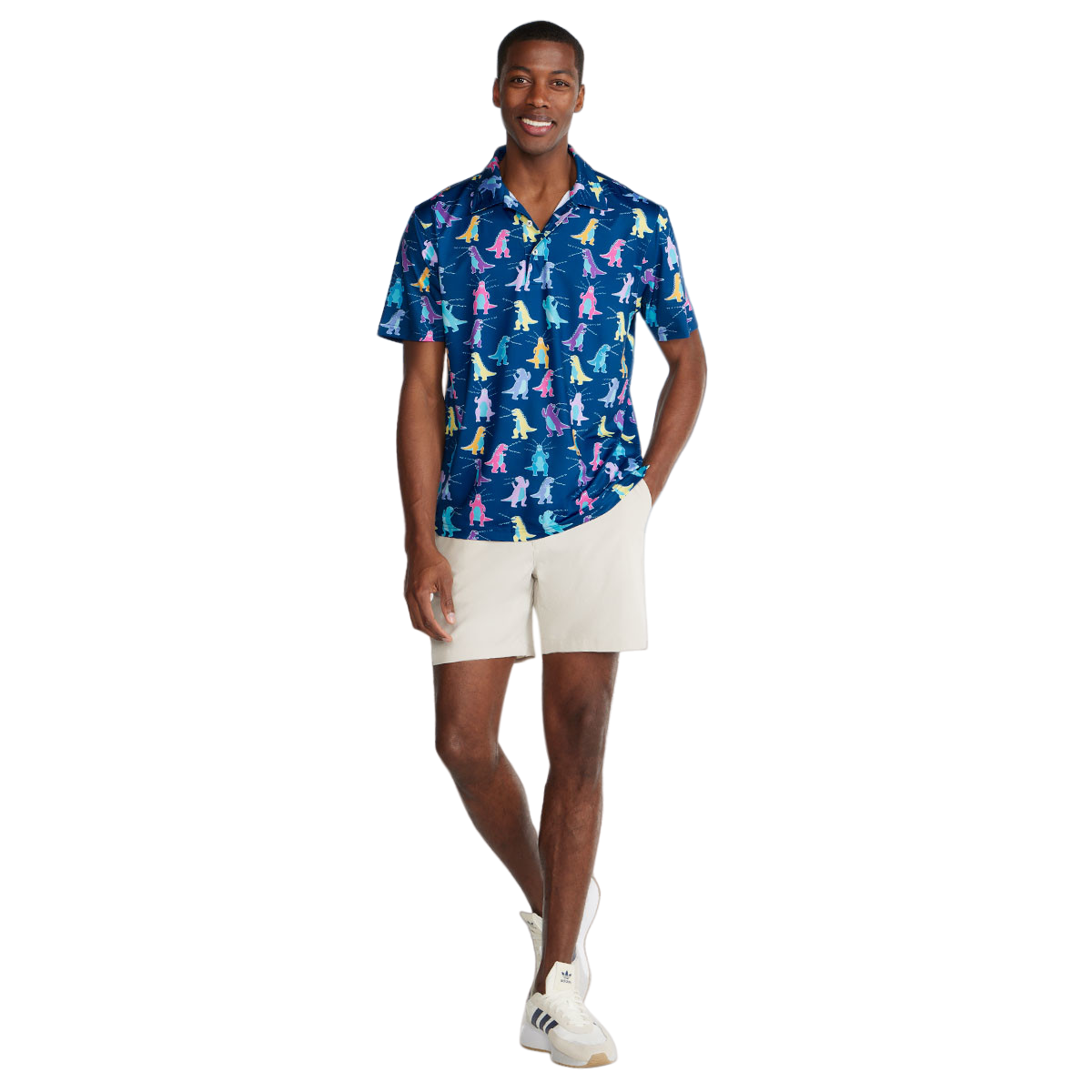The Tyrannosaurus Rep Performance Men's Short Sleeve Golf Polo Shirt