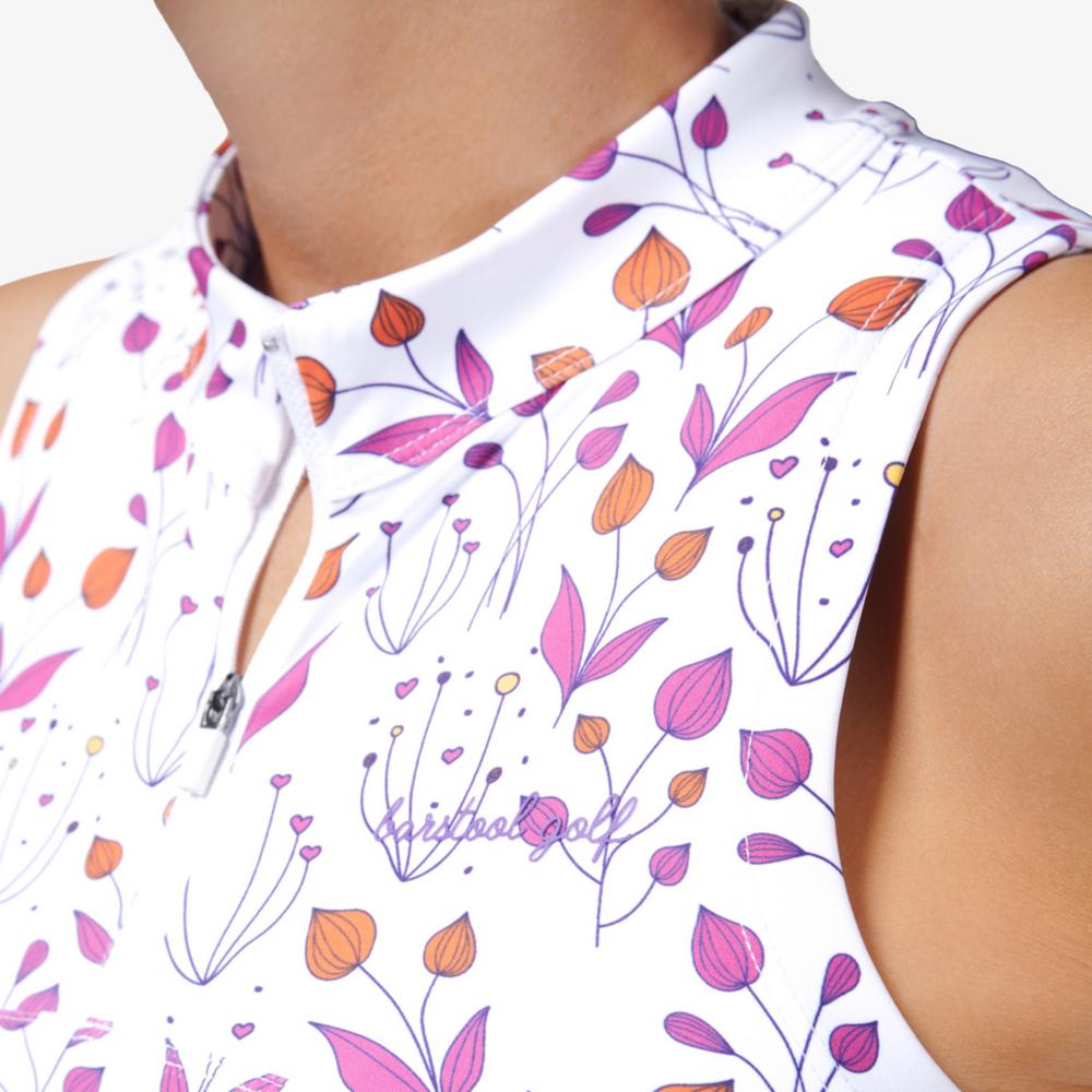 Floral Print Sleeveless Polo Shirt