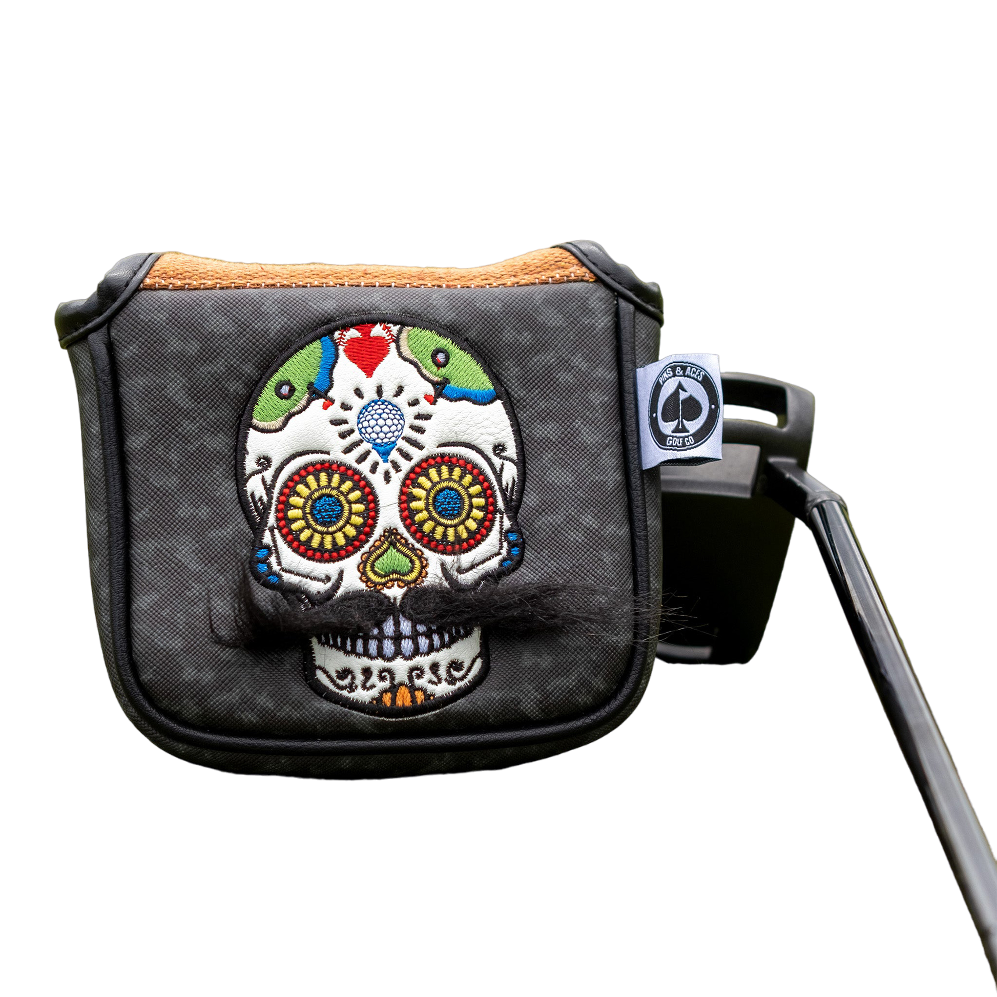 Mustache Sugar Skull Grey Camo Mallet Putter Cover